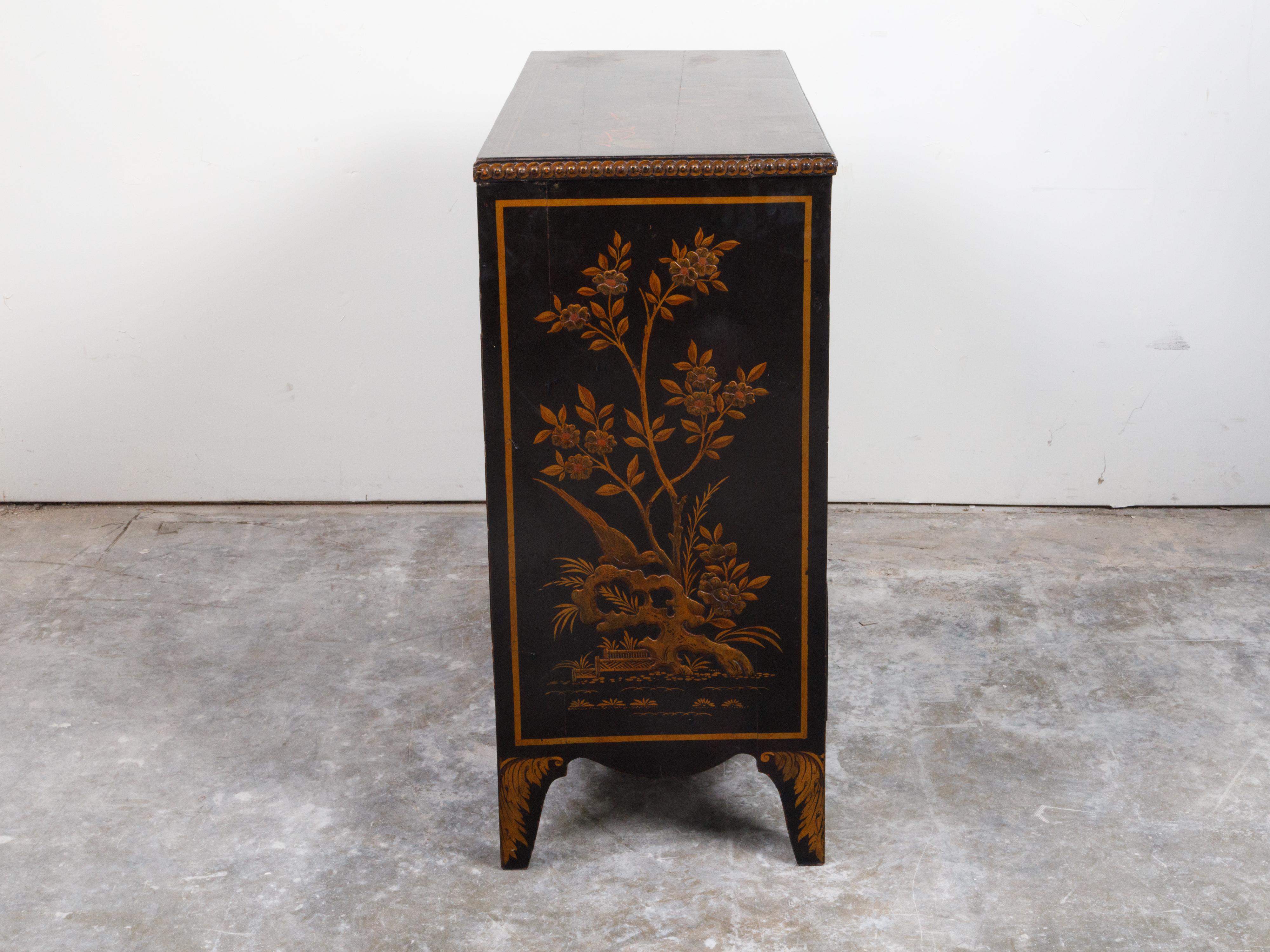 English 19th Century Chinoiserie Lacquered Commode with Five Drawers For Sale 7