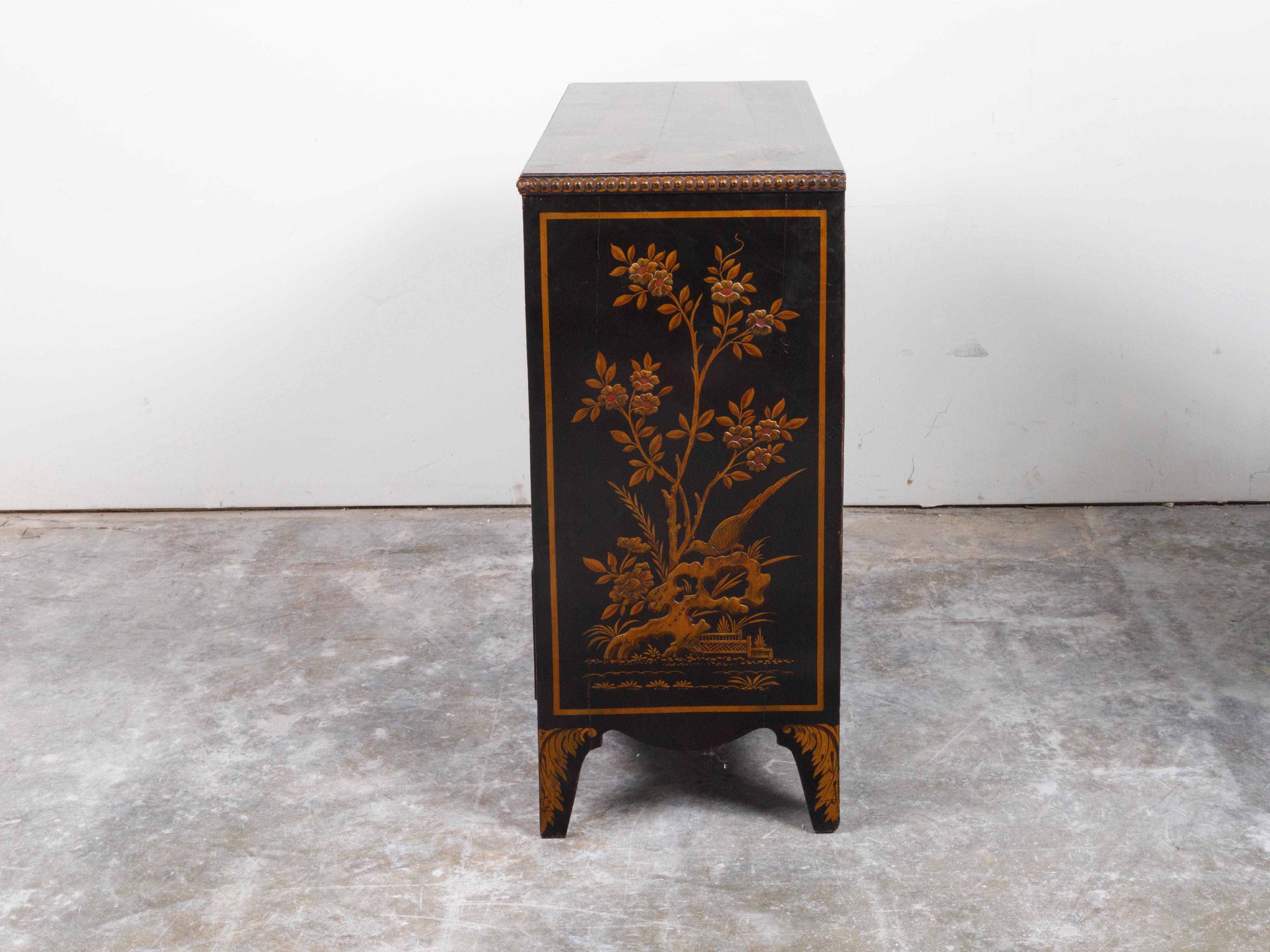 English 19th Century Chinoiserie Lacquered Commode with Five Drawers For Sale 10