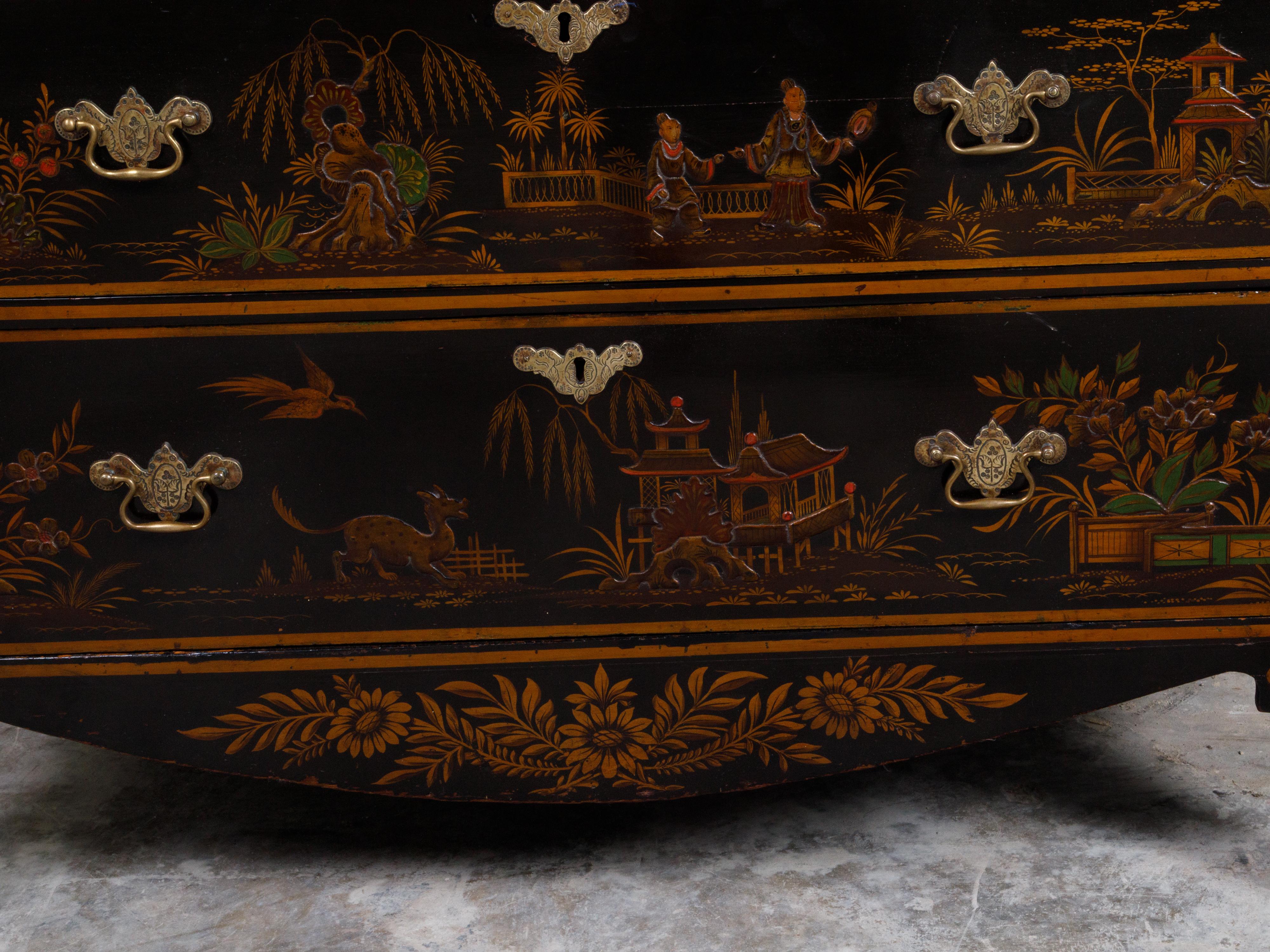 Commode anglaise laquée de style chinoiserie du XIXe siècle avec cinq tiroirs Bon état - En vente à Atlanta, GA