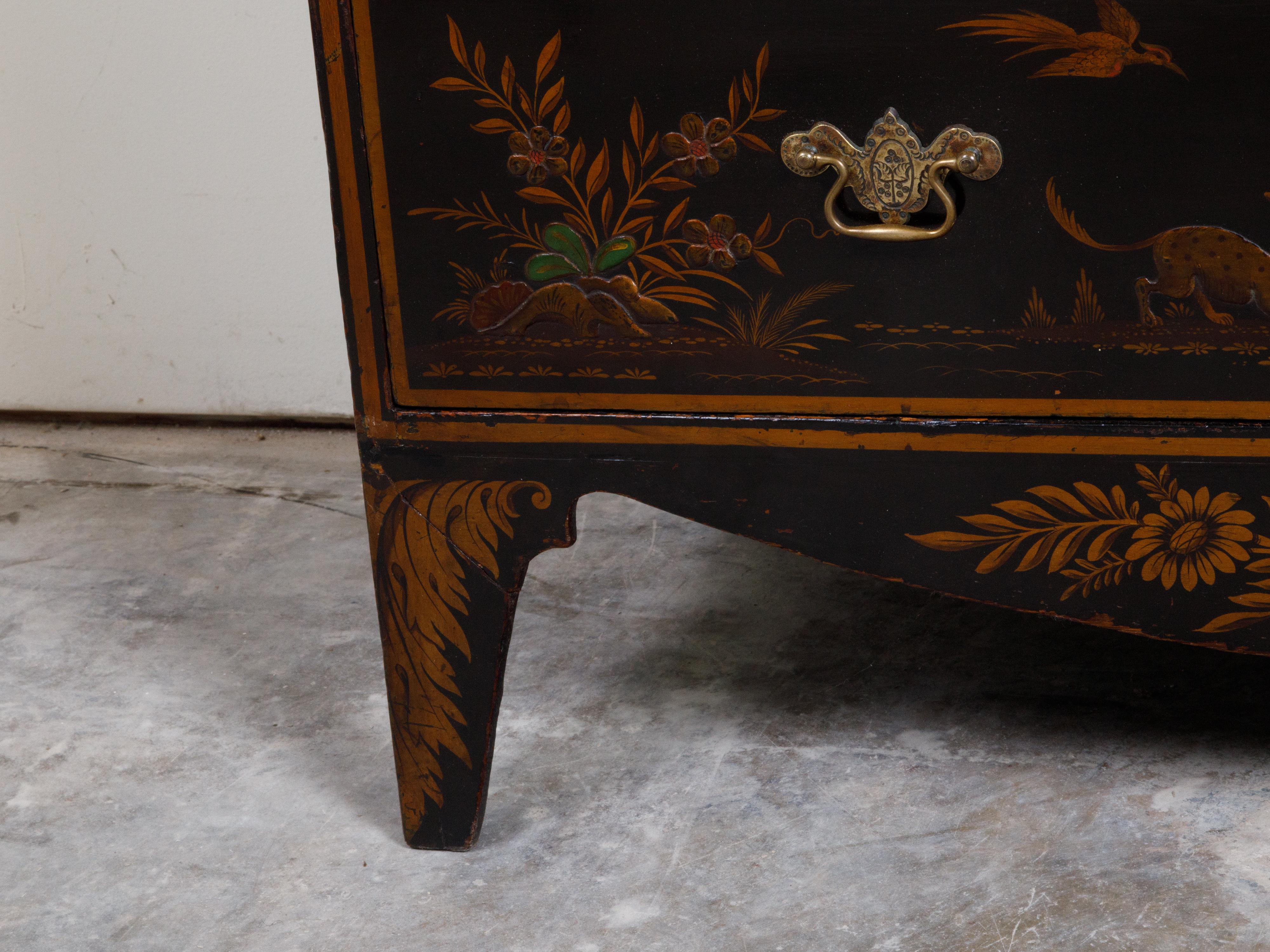 English 19th Century Chinoiserie Lacquered Commode with Five Drawers For Sale 3