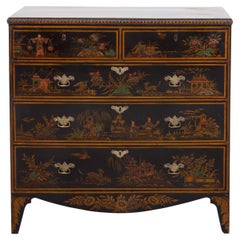Antique English 19th Century Chinoiserie Lacquered Commode with Five Drawers