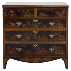 Commode anglaise laquée de style chinoiserie du XIXe siècle avec cinq tiroirs