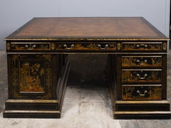 English 19th Century Chinoiserie Partner’s Desk with Leather Top and Gilt Decor