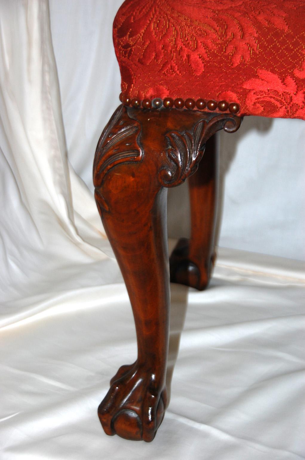 English 19th Century Chippendale Style Mahogany Upholstered Stool In Good Condition For Sale In Wells, ME
