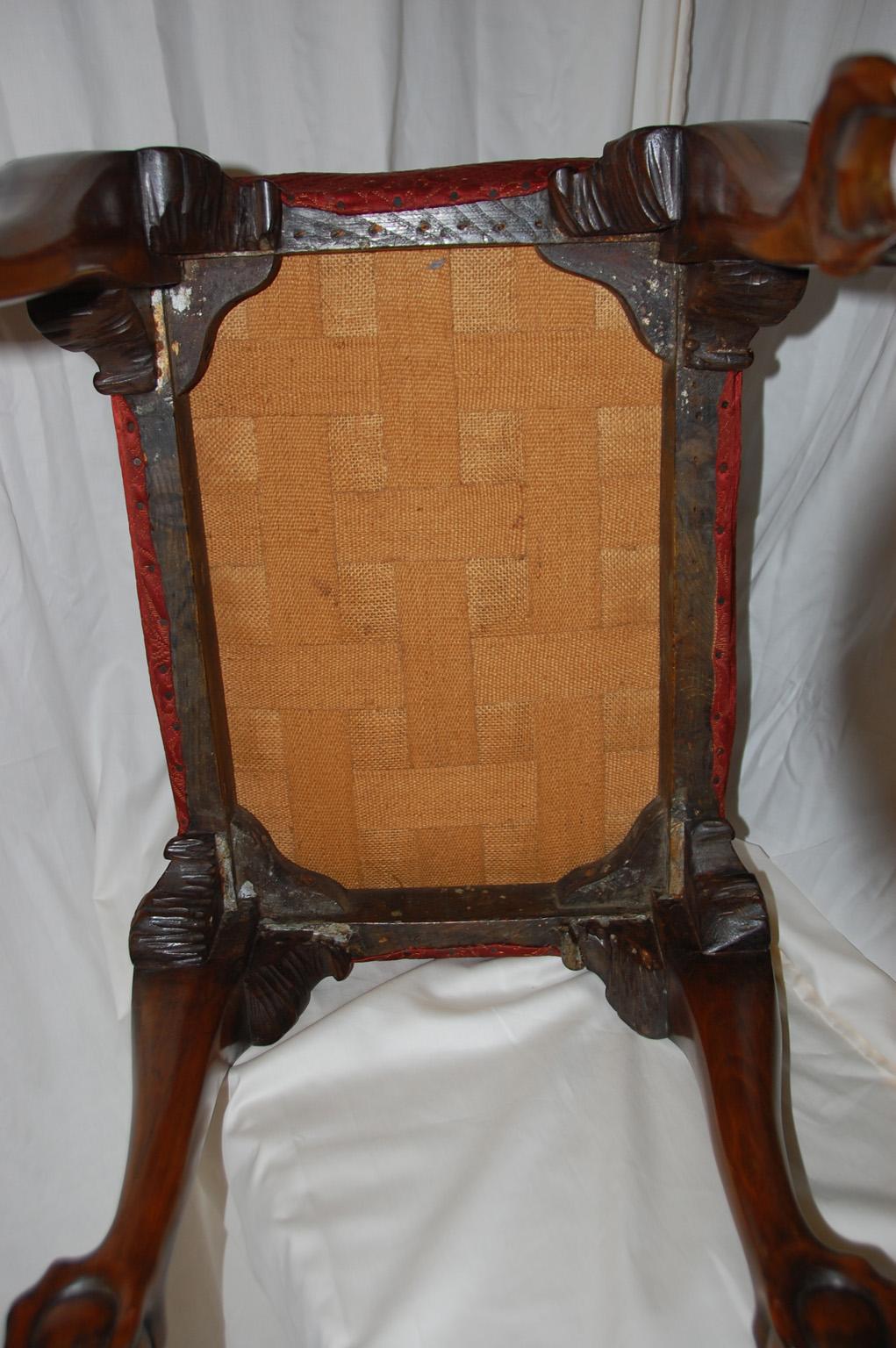 English 19th Century Chippendale Style Mahogany Upholstered Stool For Sale 3