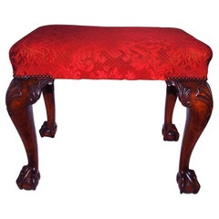 Sgabello imbottito in mogano stile Chippendale del XIX secolo inglese