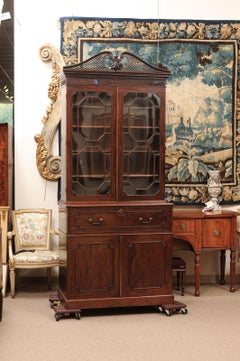 English 19th Century Chippendale Style Secretary Bookcase in Mahogany