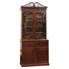 English 19th Century Chippendale Style Secretary Bookcase in Mahogany