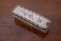 English 19th Century Clothes Brush with Petit Point on Silk with Brass Edges