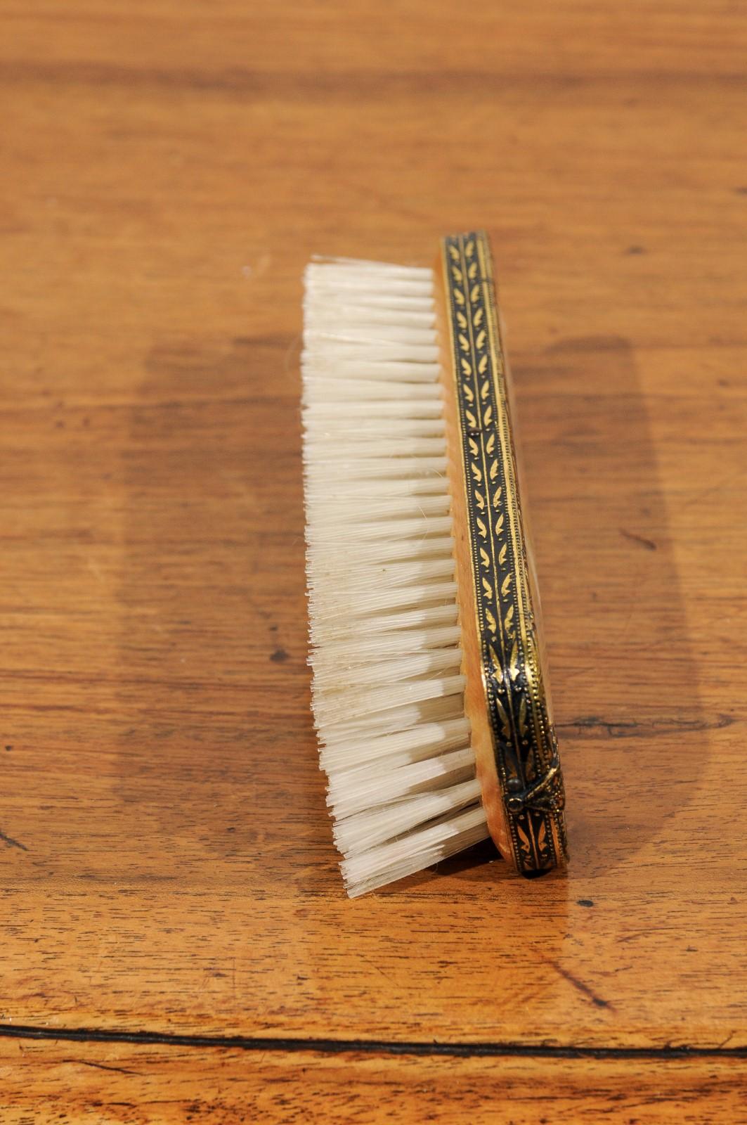English 19th Century Clothes Brush with Petit Point on Silk with Brass Edges In Good Condition For Sale In Atlanta, GA