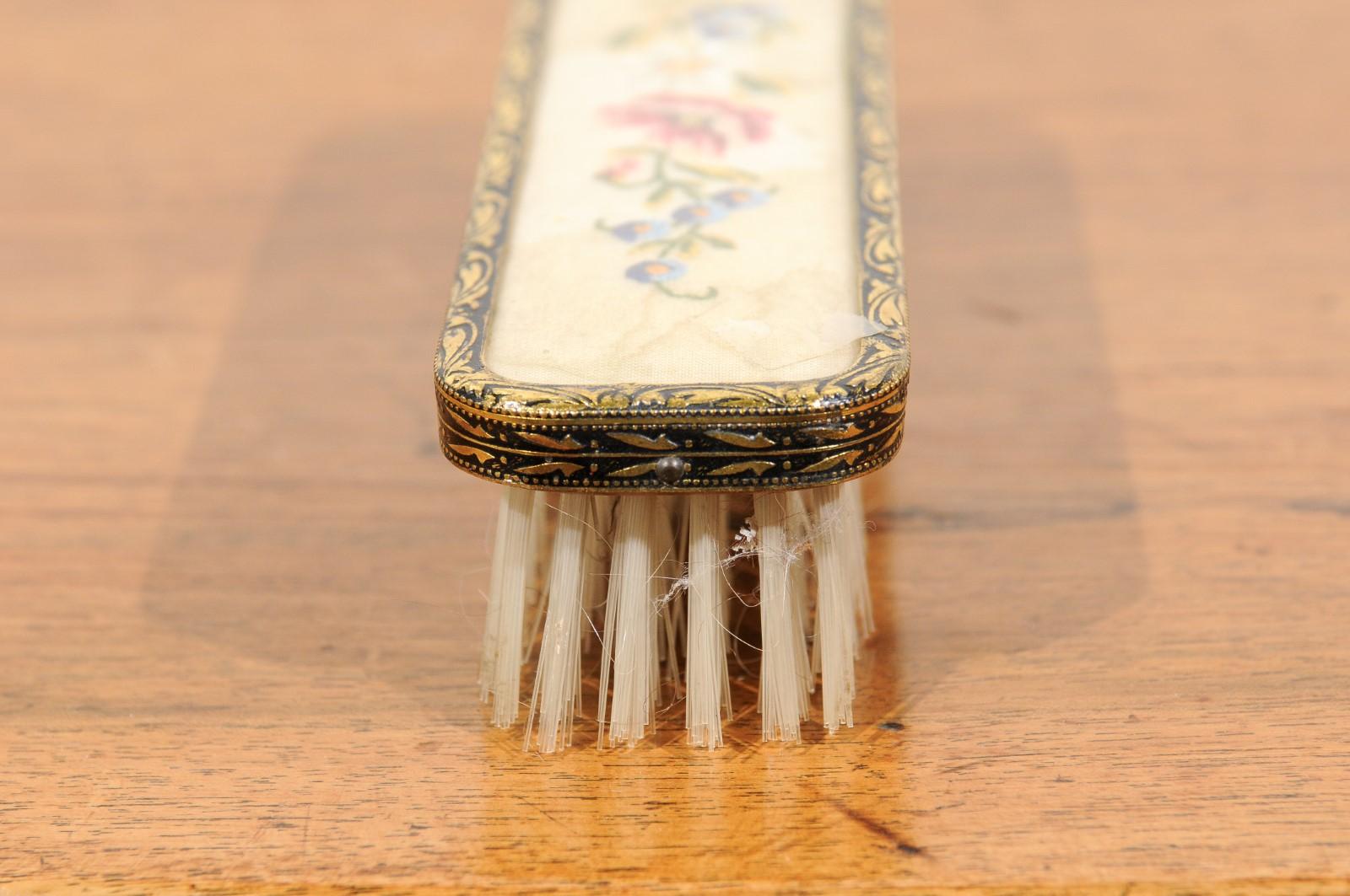 English 19th Century Clothes Brush with Petit Point on Silk with Brass Edges For Sale 3