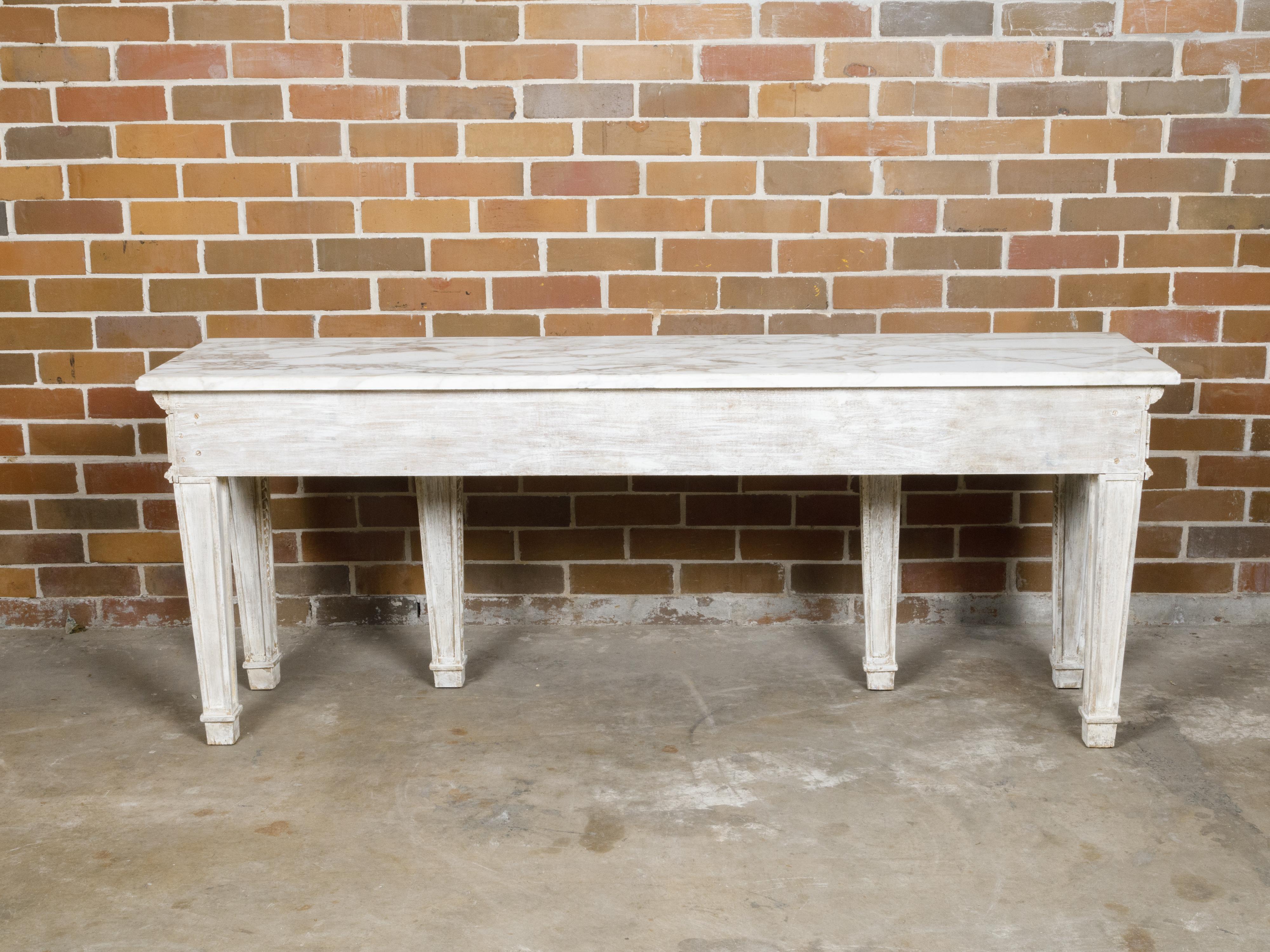English 19th Century Console Table with Carved Greek Key and White Marble Top For Sale 9