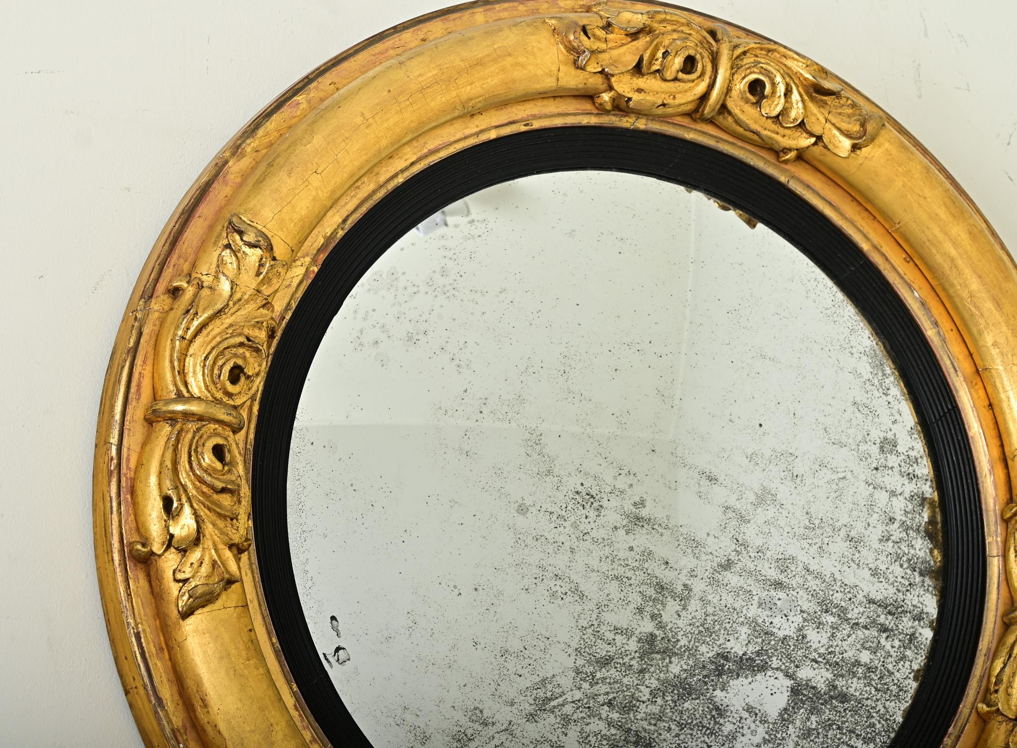 Carved English 19th Century Convex Mirror For Sale