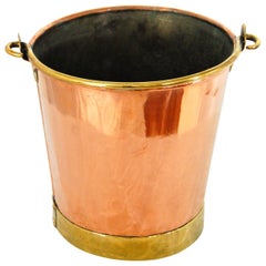 Used English 19th Century Copper and Brass Dairy Pail with Swing Handle