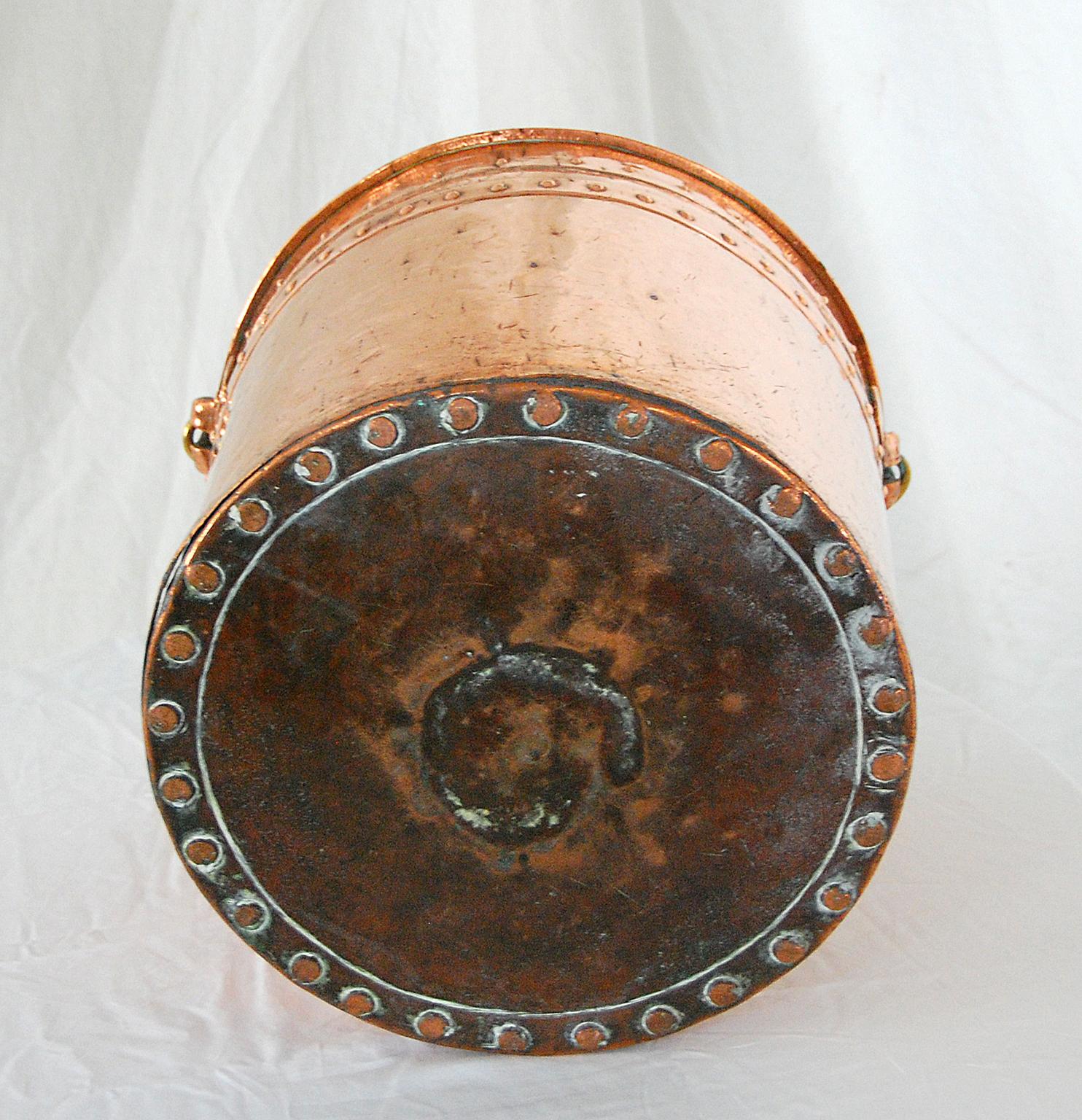 Victorian English 19th Century Copper Riveted Coal Bucket, Today for Logs or Plant