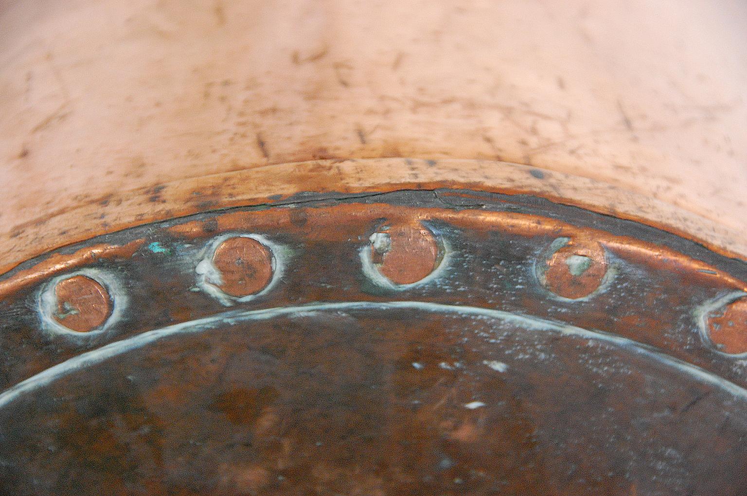 English 19th Century Copper Riveted Coal Bucket, Today for Logs or Plant In Good Condition In Wells, ME