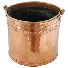 Antique English 19th Century Copper Riveted Coal Bucket, Today for Logs or Plant