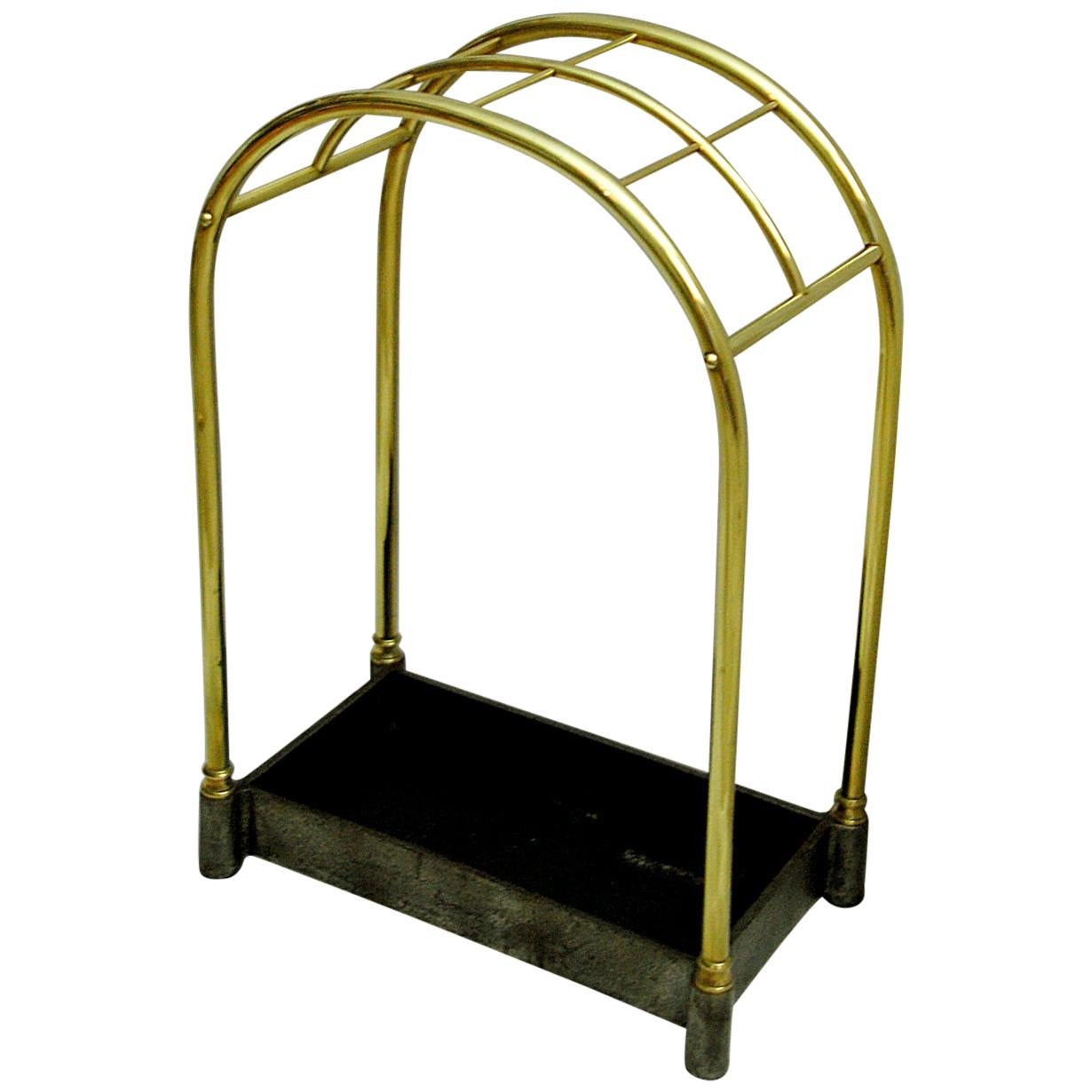 English 19th Century Curved Top Brass and Iron Umbrella Stand or Stick Stand