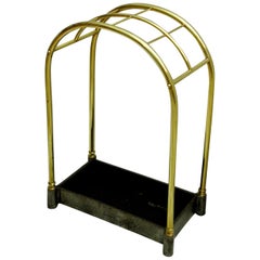 English 19th Century Curved Top Brass and Iron Umbrella Stand or Stick Stand