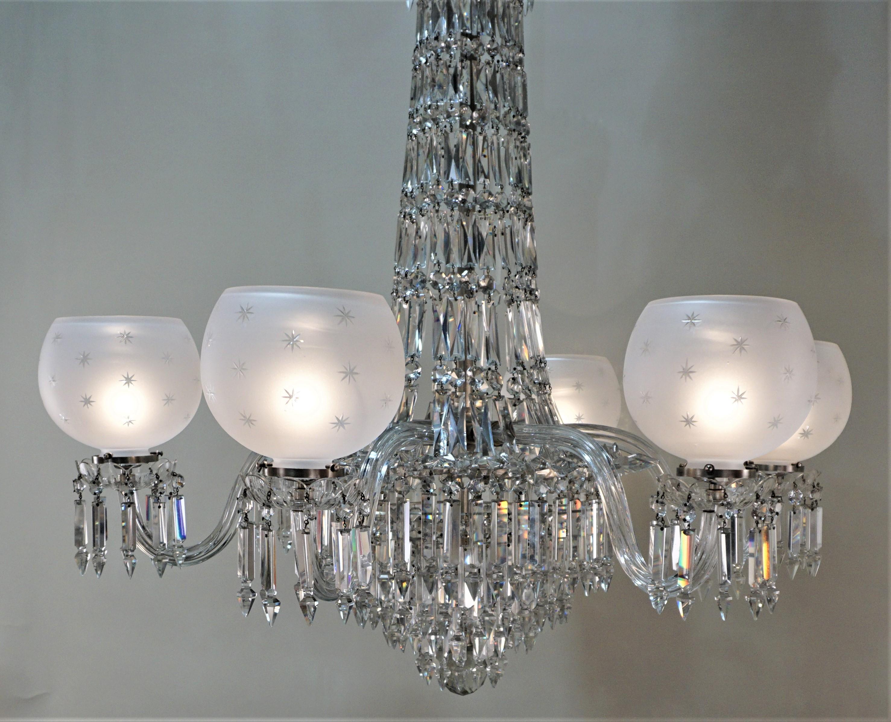 English 19th Century Cut Crystal Gas Chandelier 4