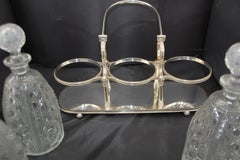 English 19th Century Cut Glass and Silver Plate Three Decanter Tantalus