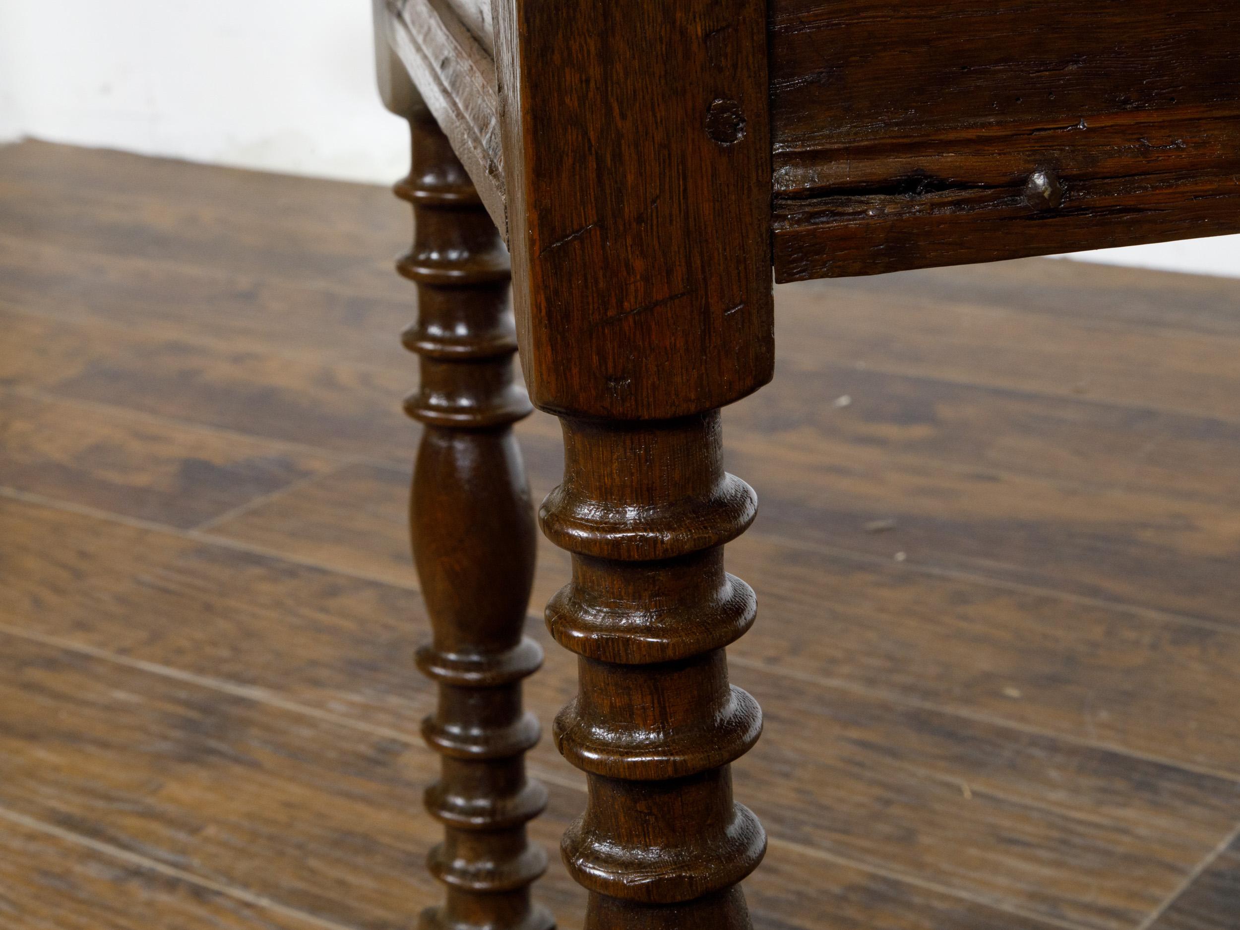 English 19th Century Dark Oak Triangular Demilune Table with Turned Legs For Sale 3