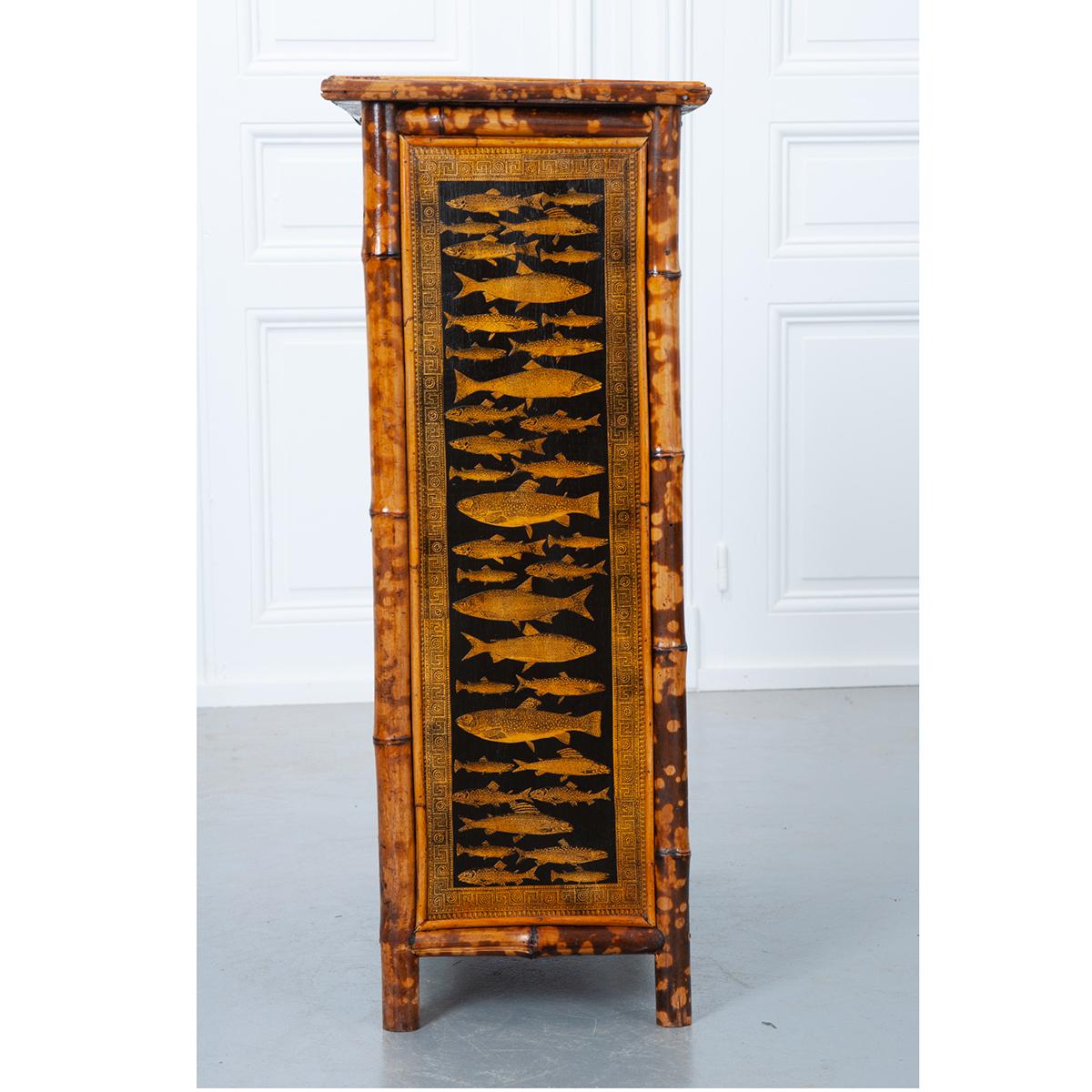 English 19th Century Decoupage Bamboo Bookcase In Good Condition In Baton Rouge, LA