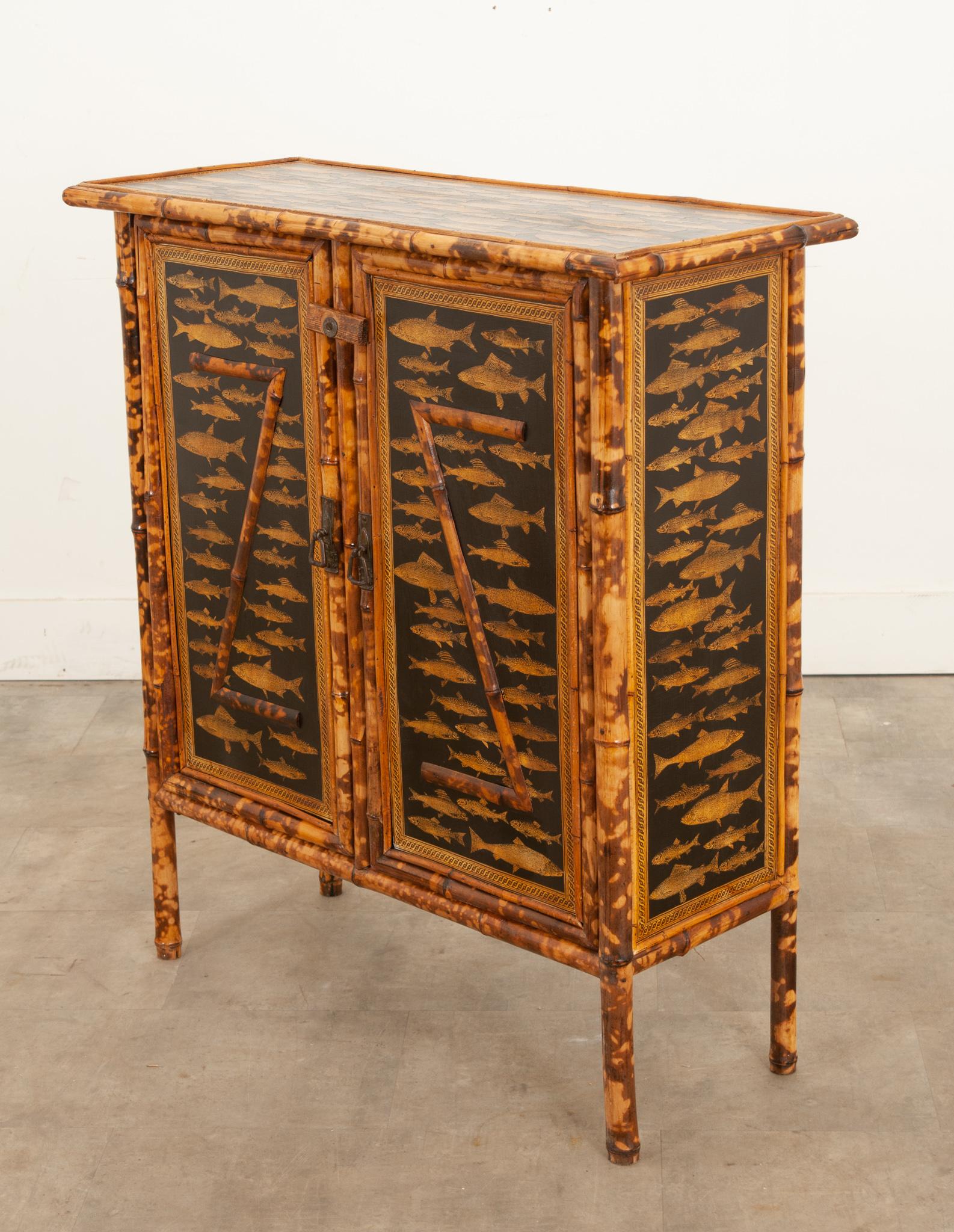 English 19th Century Decoupage Bamboo Chest 5