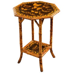 English 19th Century Découpage Moth Bamboo Table