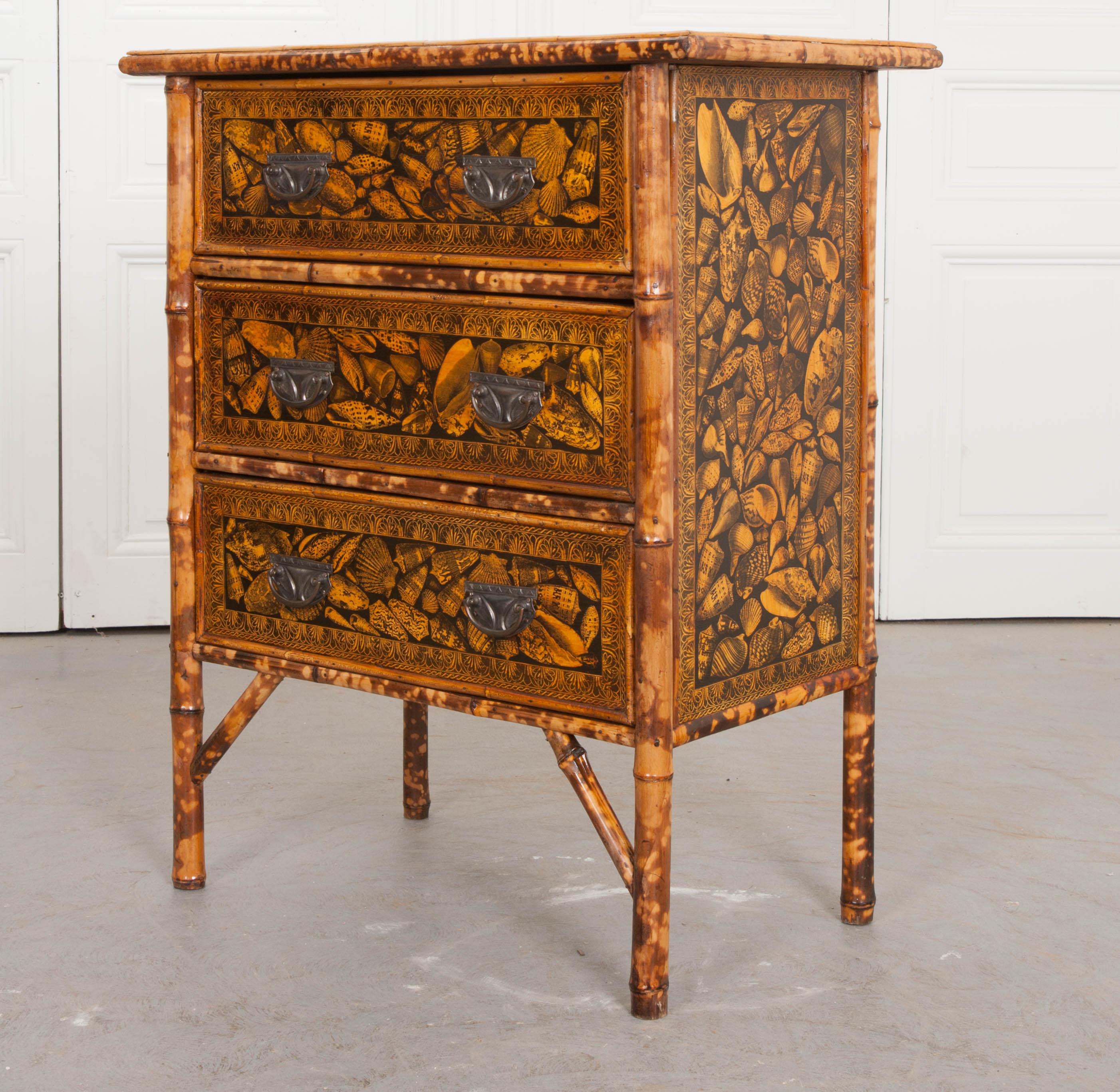 English 19th Century Découpage Shell Chest 1