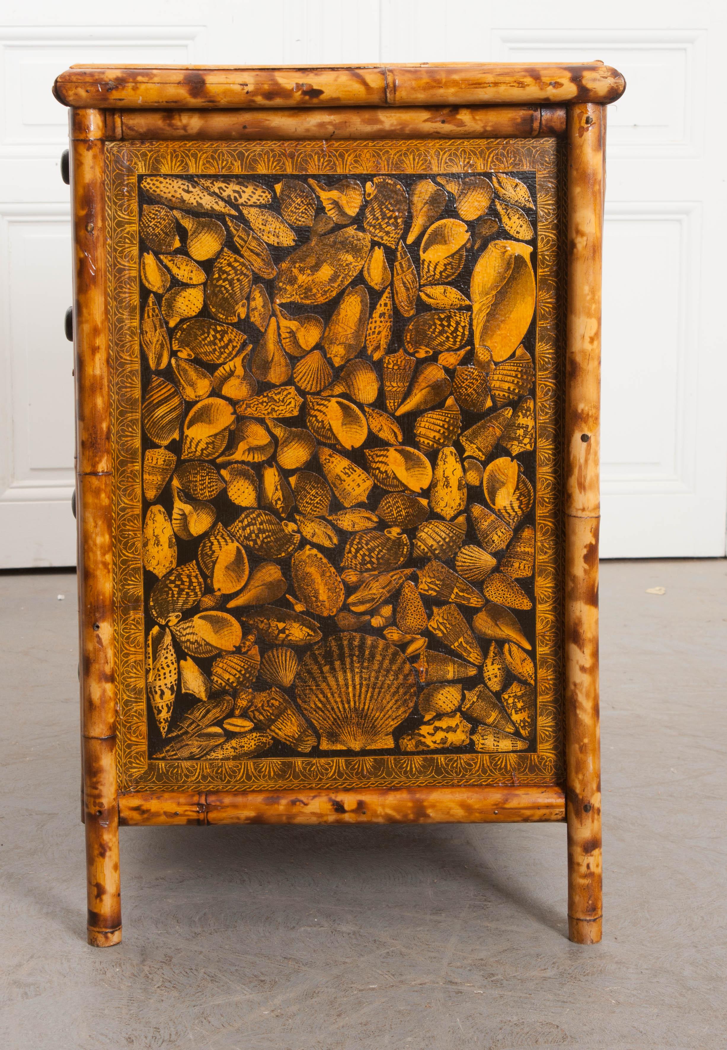 English 19th Century Découpaged Bamboo Chest-of-Drawers 7