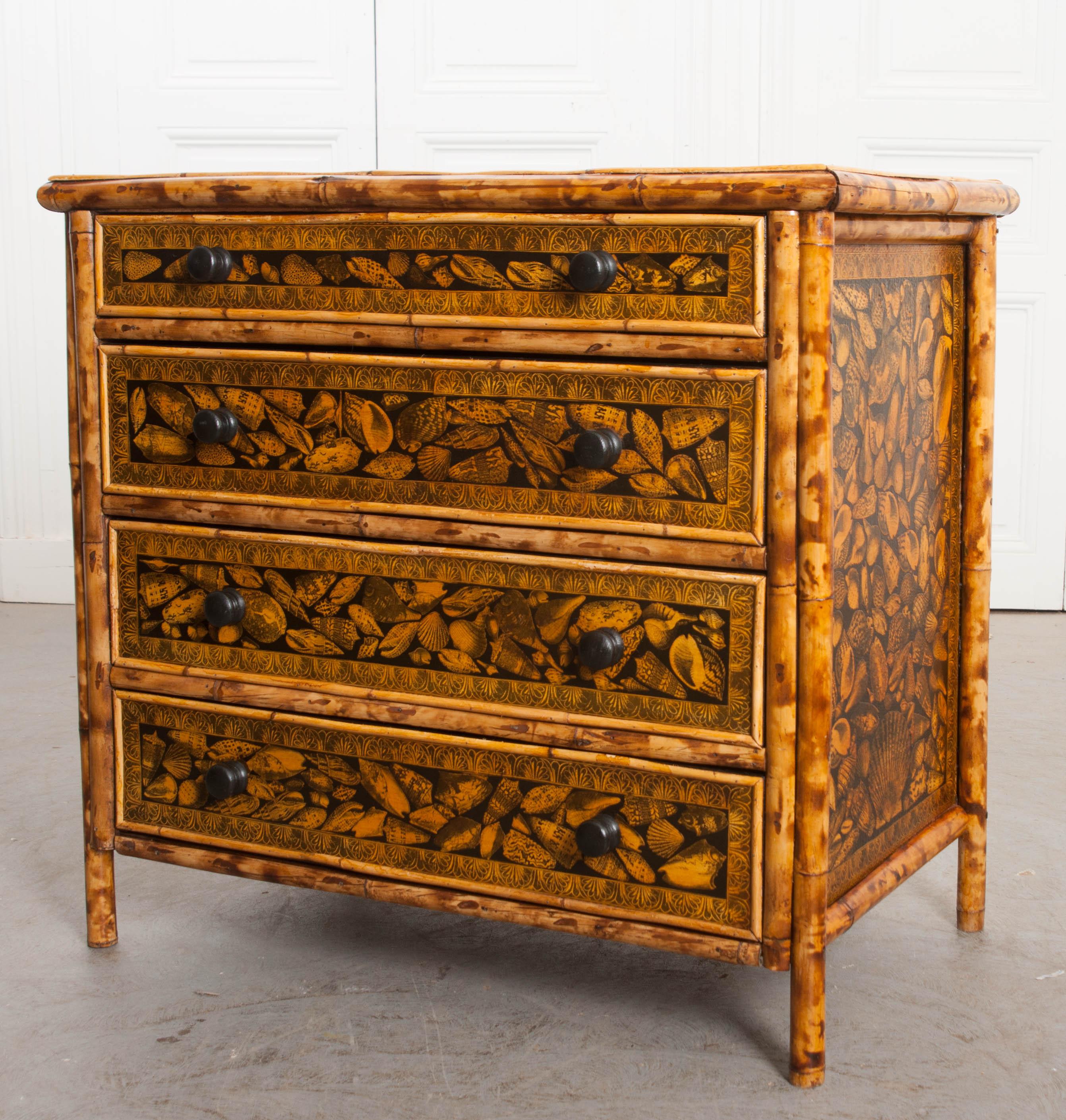 English 19th Century Découpaged Bamboo Chest-of-Drawers 1
