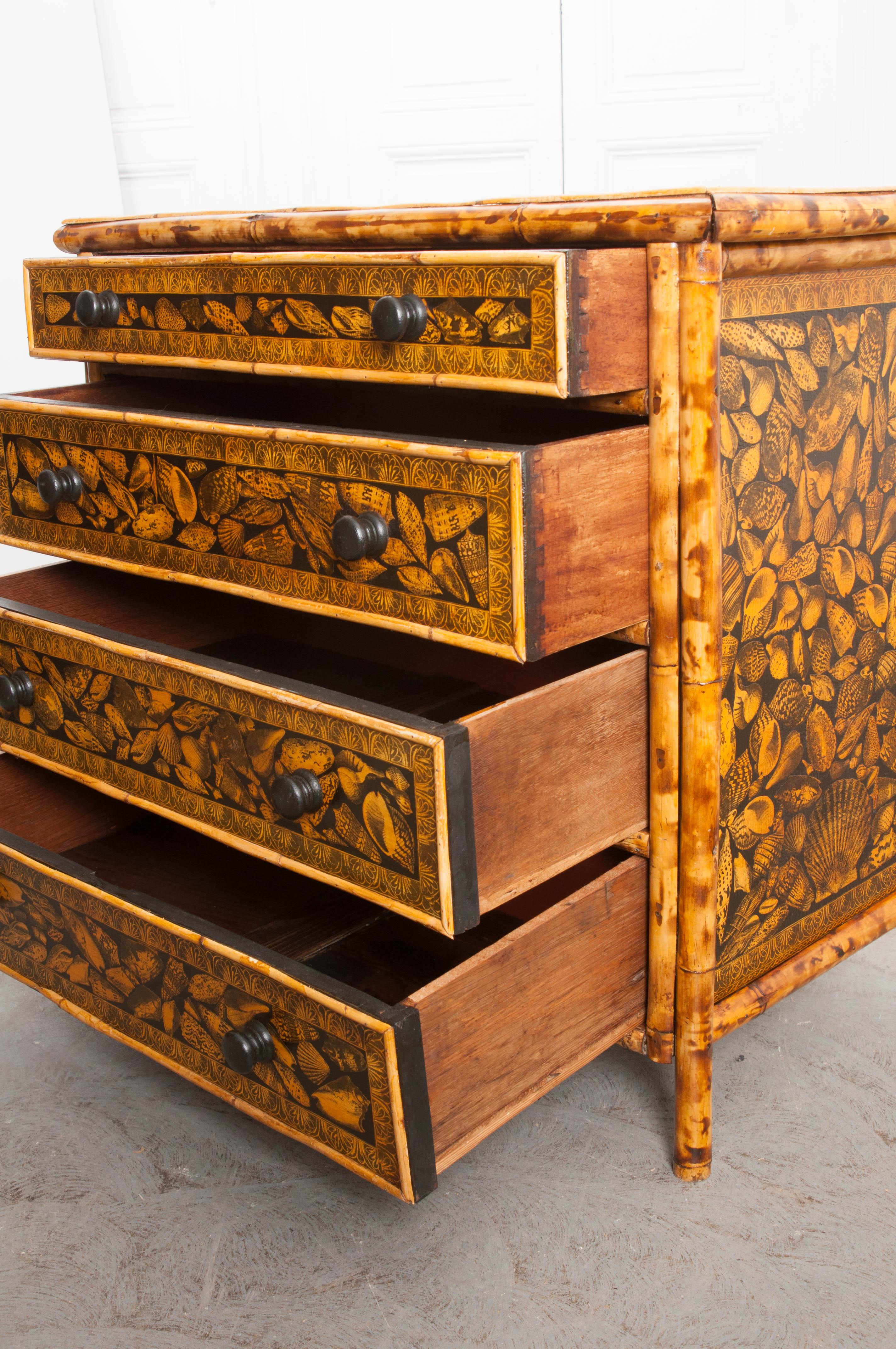 English 19th Century Découpaged Bamboo Chest-of-Drawers 2