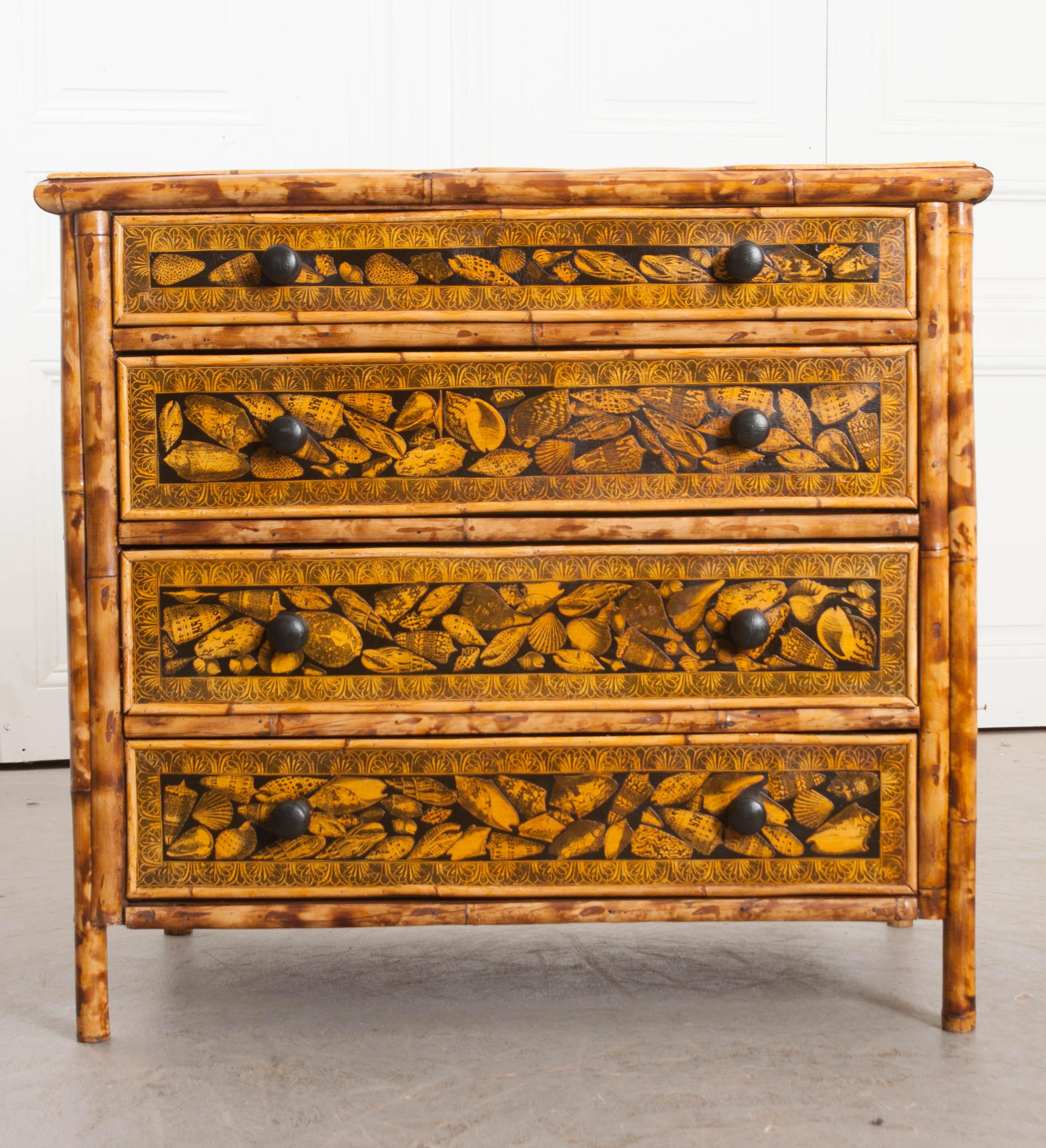English 19th Century Découpaged Bamboo Chest-of-Drawers 3
