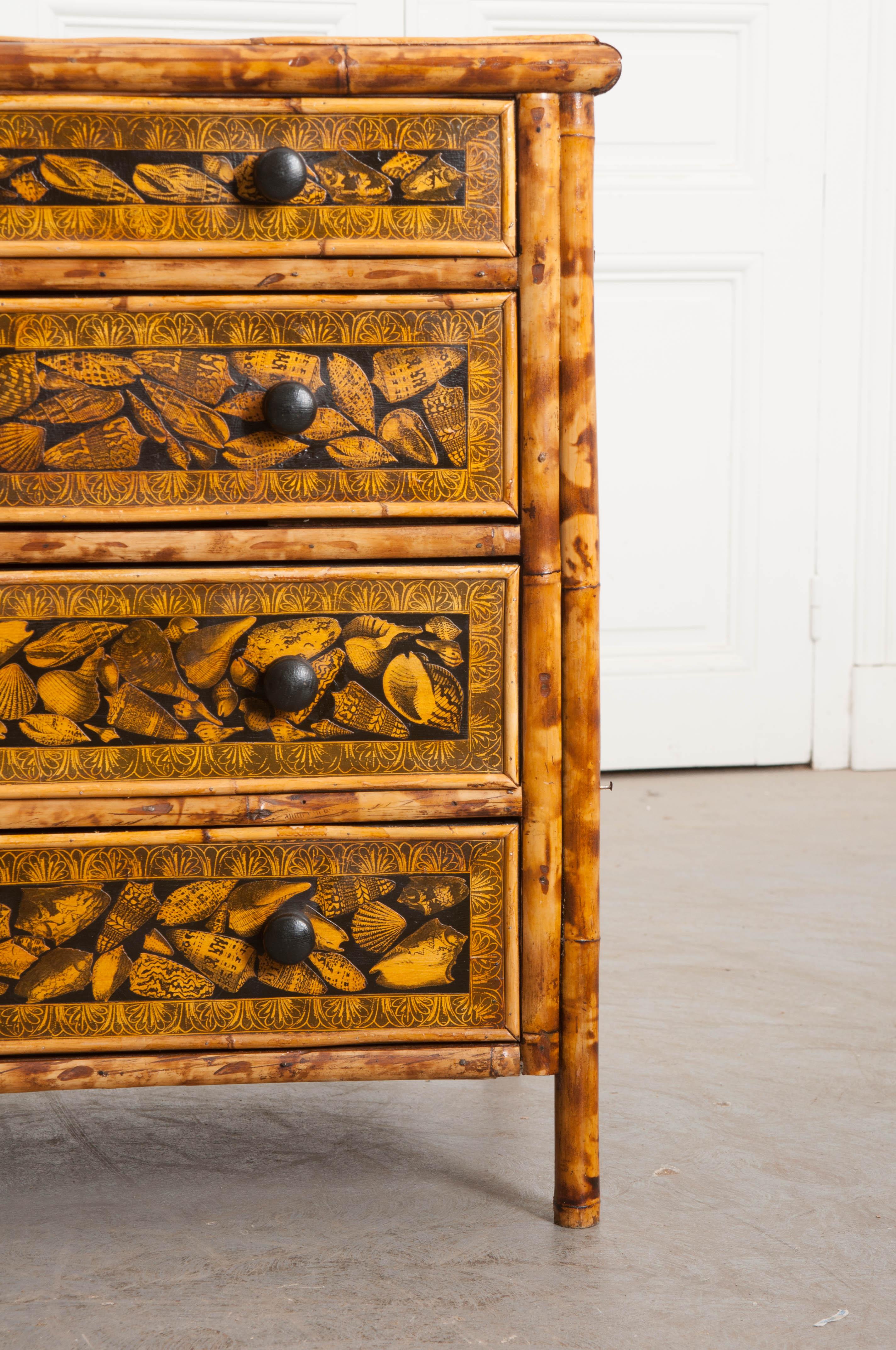 English 19th Century Découpaged Bamboo Chest-of-Drawers 4