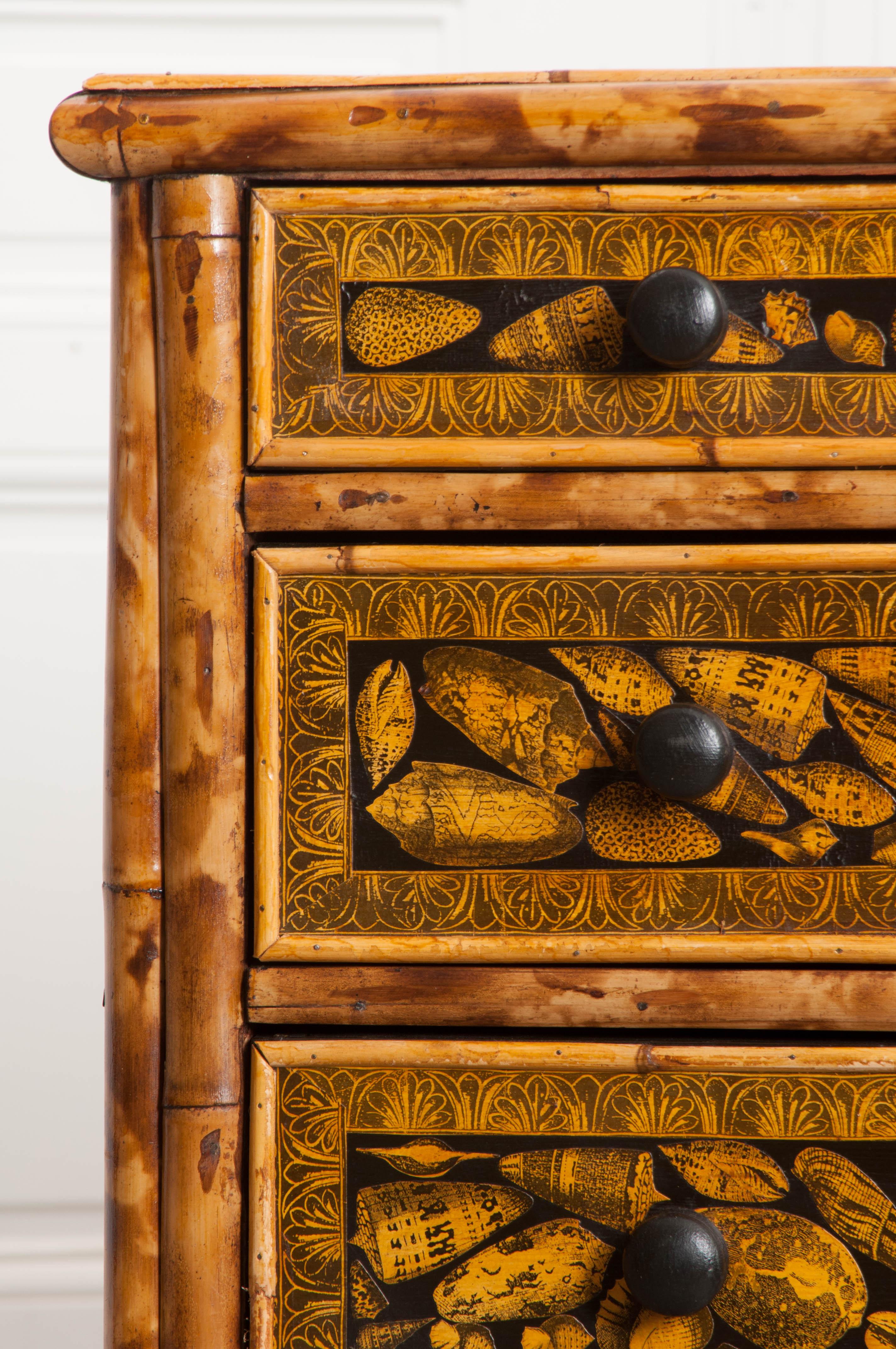 English 19th Century Découpaged Bamboo Chest-of-Drawers 5