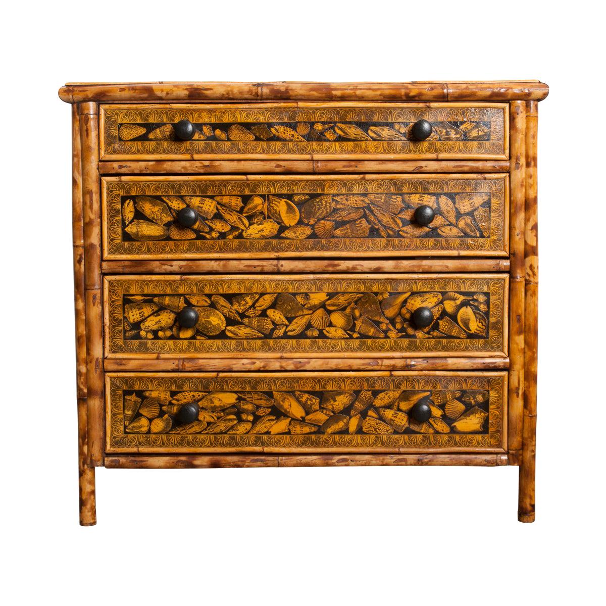 English 19th Century Découpaged Bamboo Chest-of-Drawers