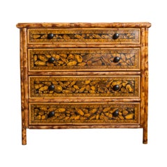 English 19th Century Découpaged Bamboo Chest-of-Drawers