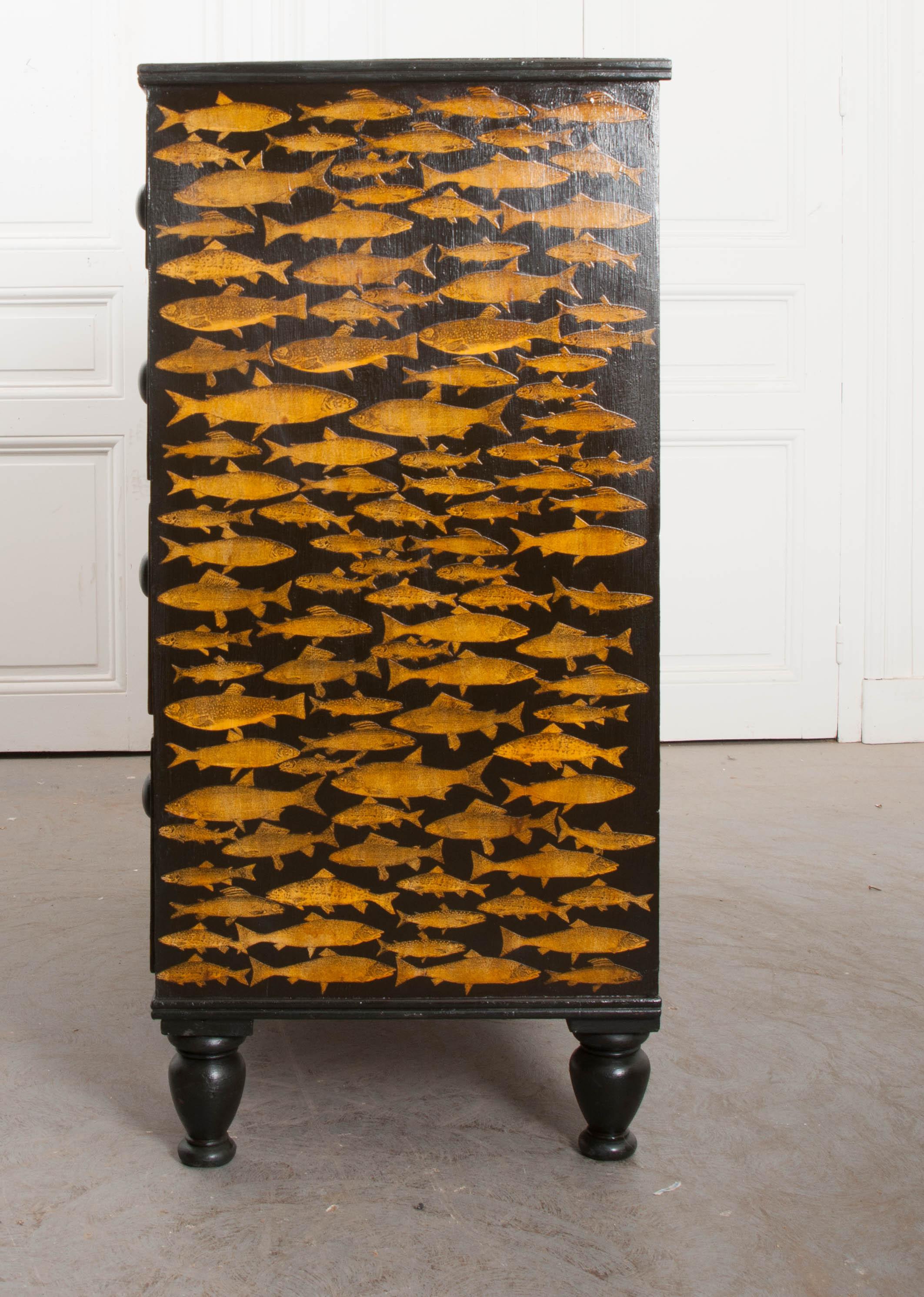 English 19th Century Découpaged Pine Chest-of-Drawers 7