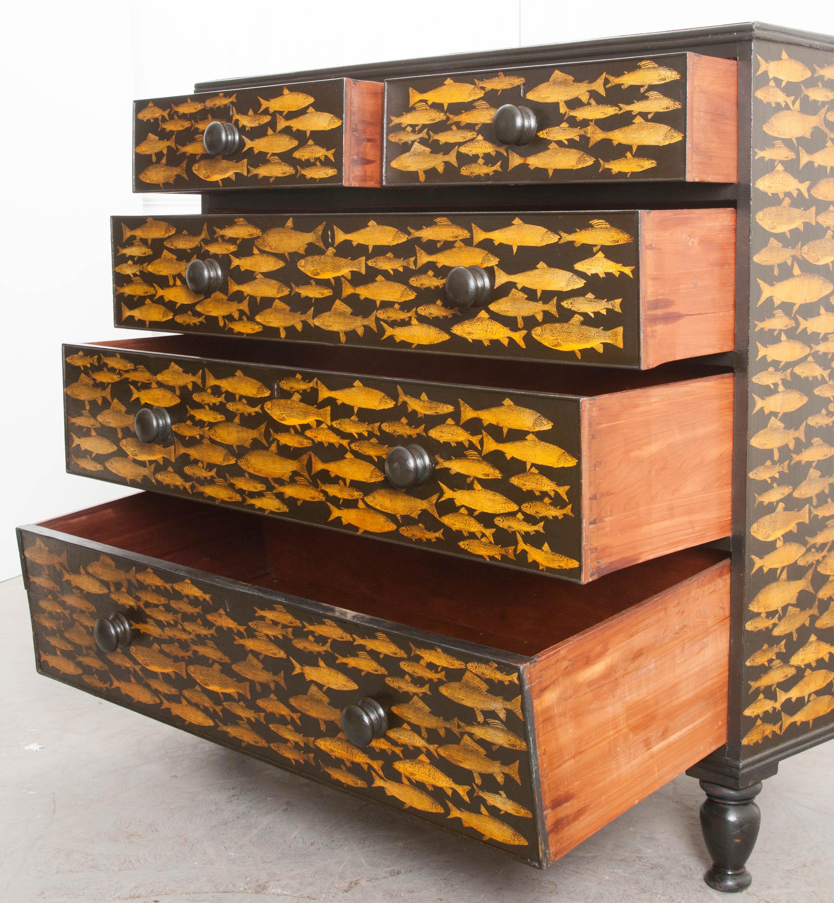 English 19th Century Découpaged Pine Chest-of-Drawers In Good Condition In Baton Rouge, LA