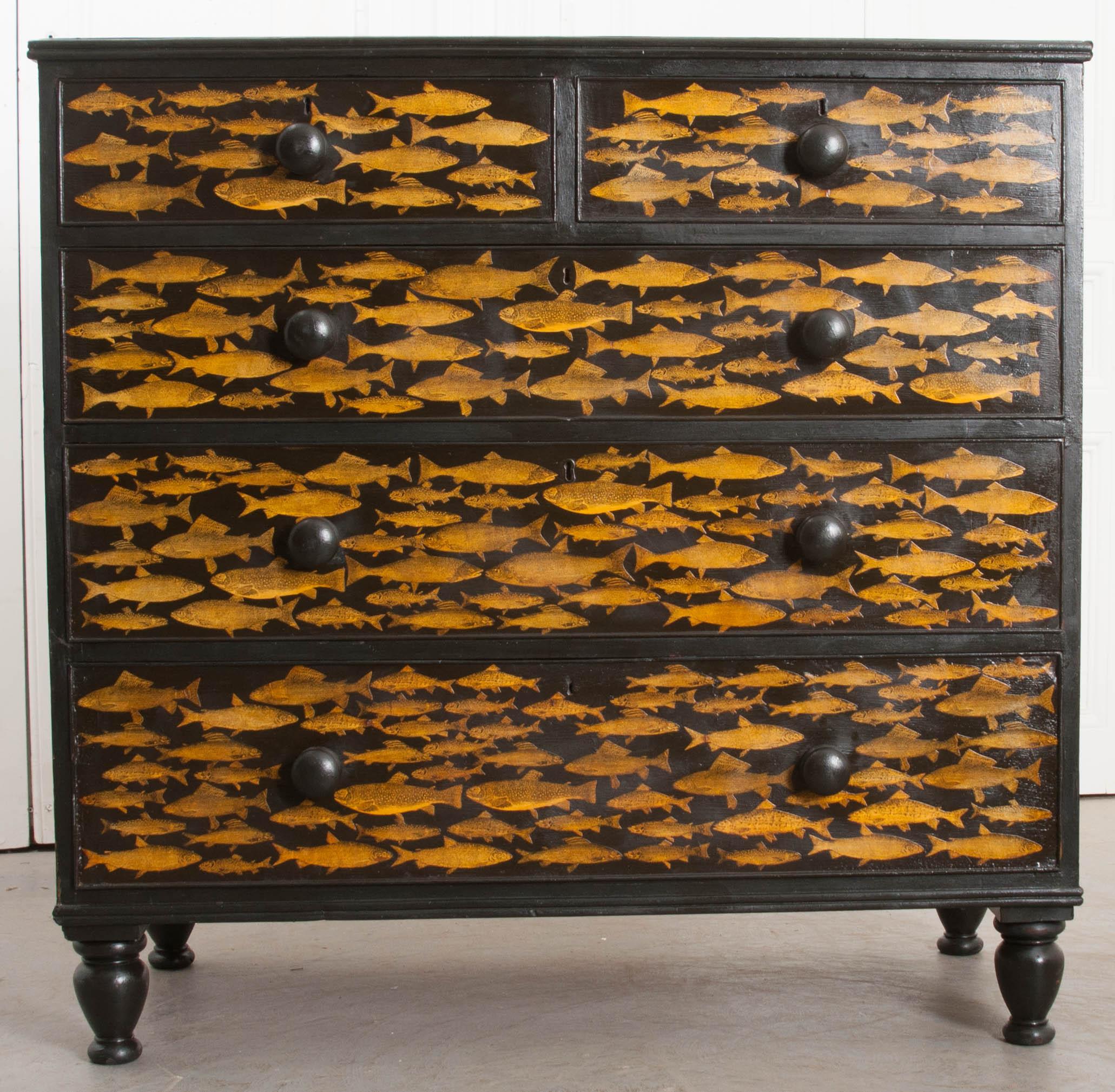 English 19th Century Découpaged Pine Chest-of-Drawers 1