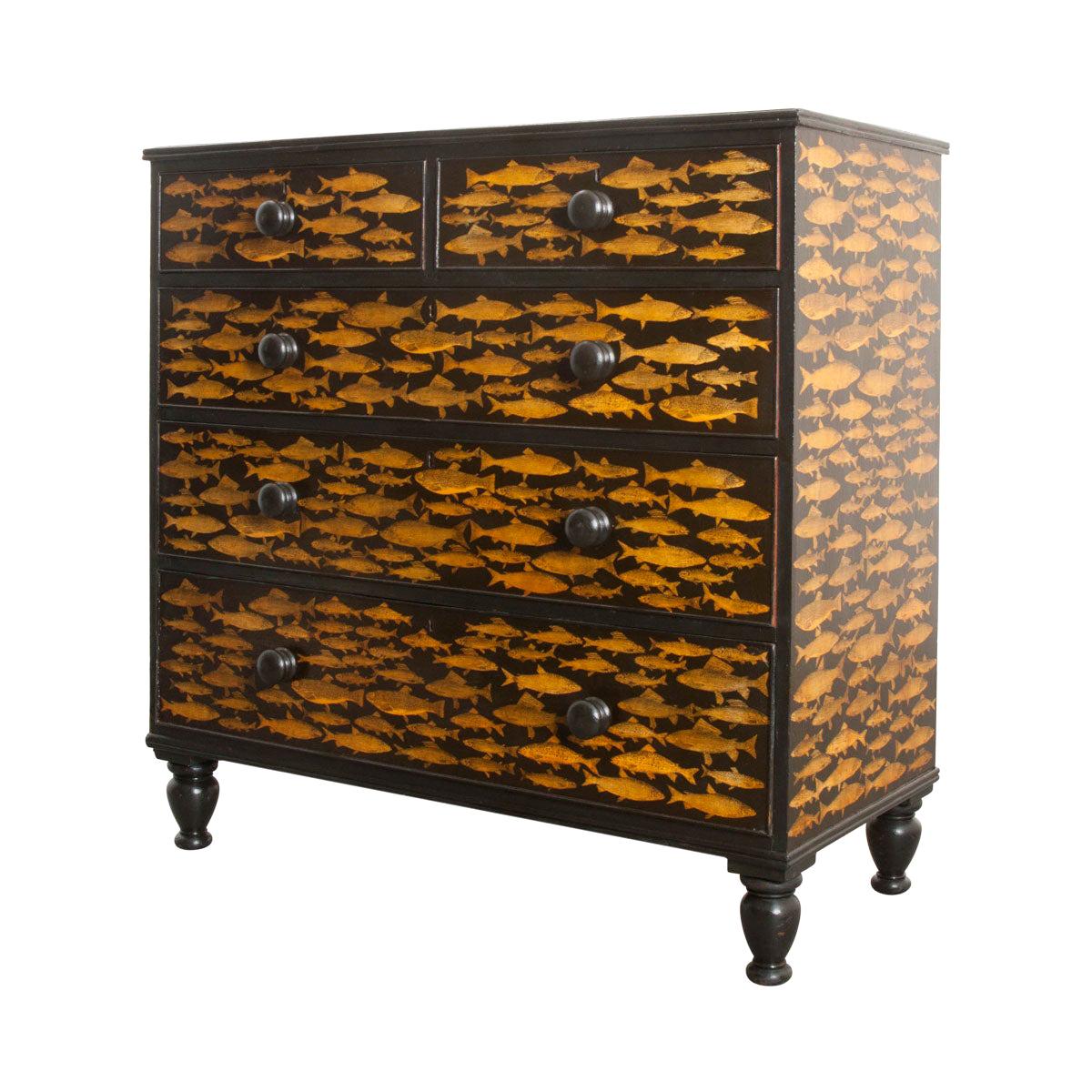 English 19th Century Découpaged Pine Chest-of-Drawers