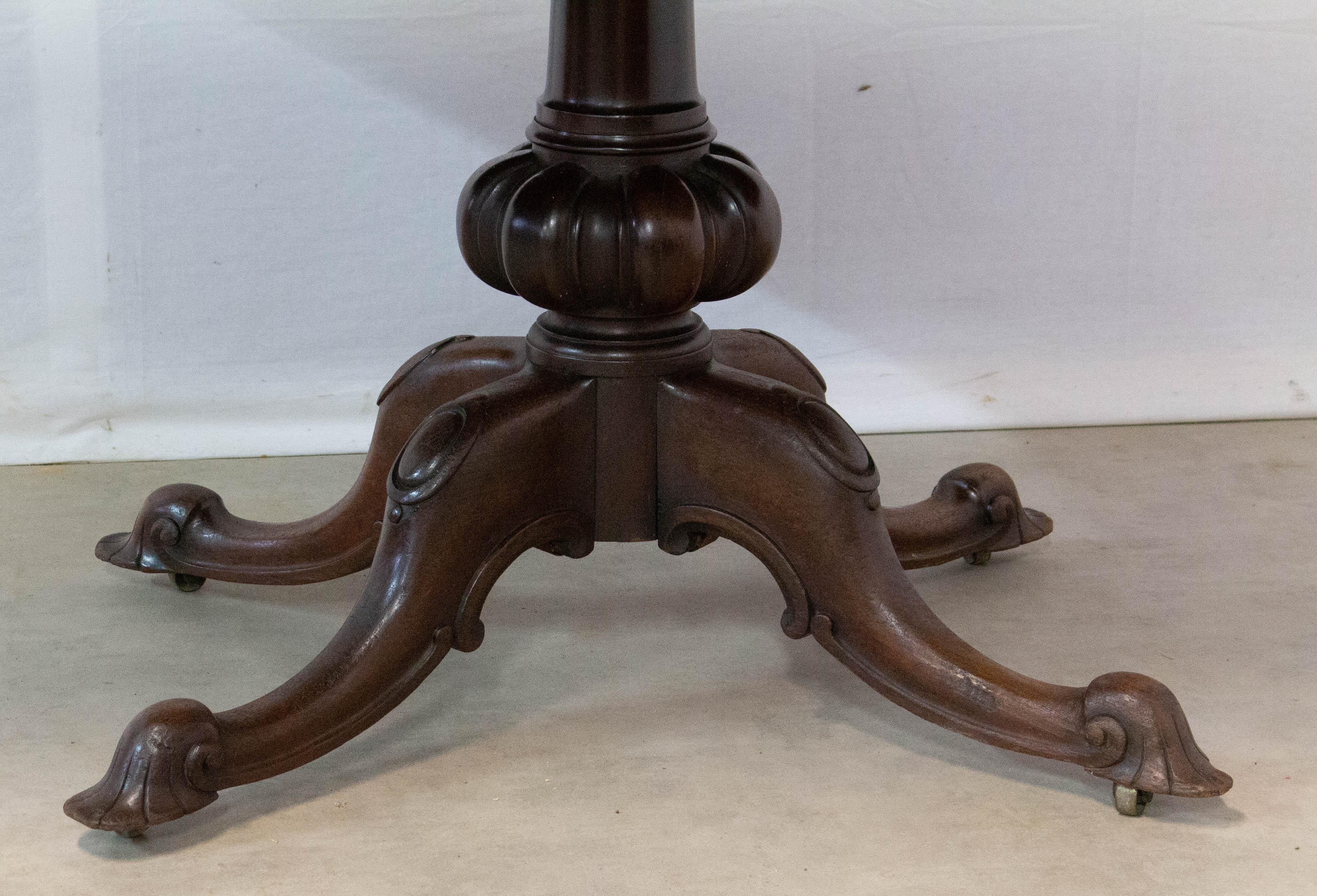 English 19th Century Dining Table Carved Exotic Wood, Tilt-Top Table 2