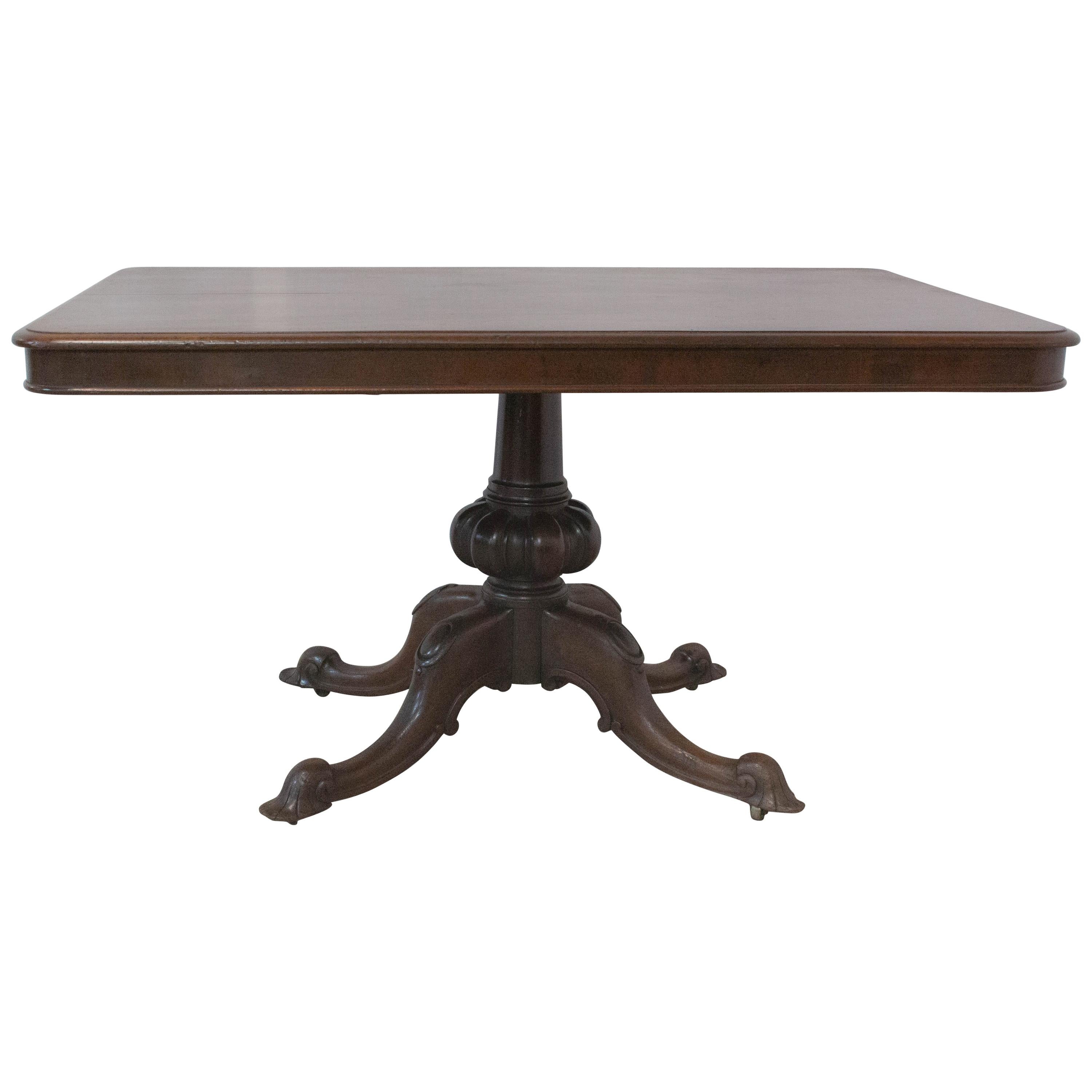 English 19th Century Dining Table Carved Exotic Wood, Tilt-Top Table