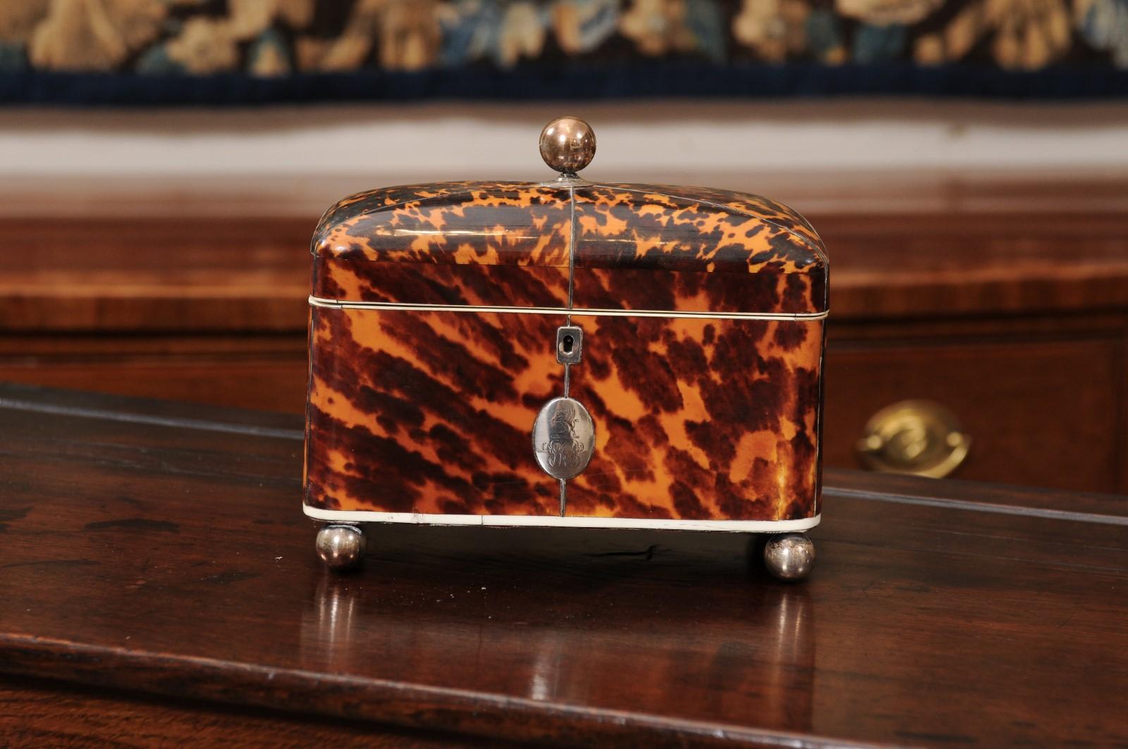 English 19th Century Domed Top Tortoiseshell Tea Caddy in vendita 6