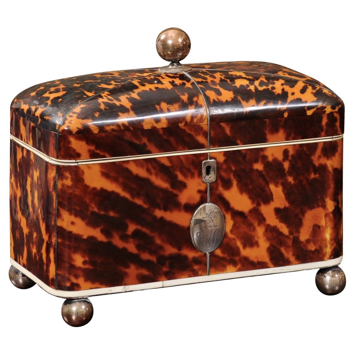 English 19th Century Domed Top Tortoiseshell Tea Caddy