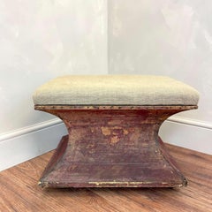 English 19th Century Dry Scraped Hourglass Ottoman Footstool Pouf