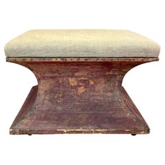 English 19th Century Dry Scraped Hourglass Ottoman Footstool Pouf
