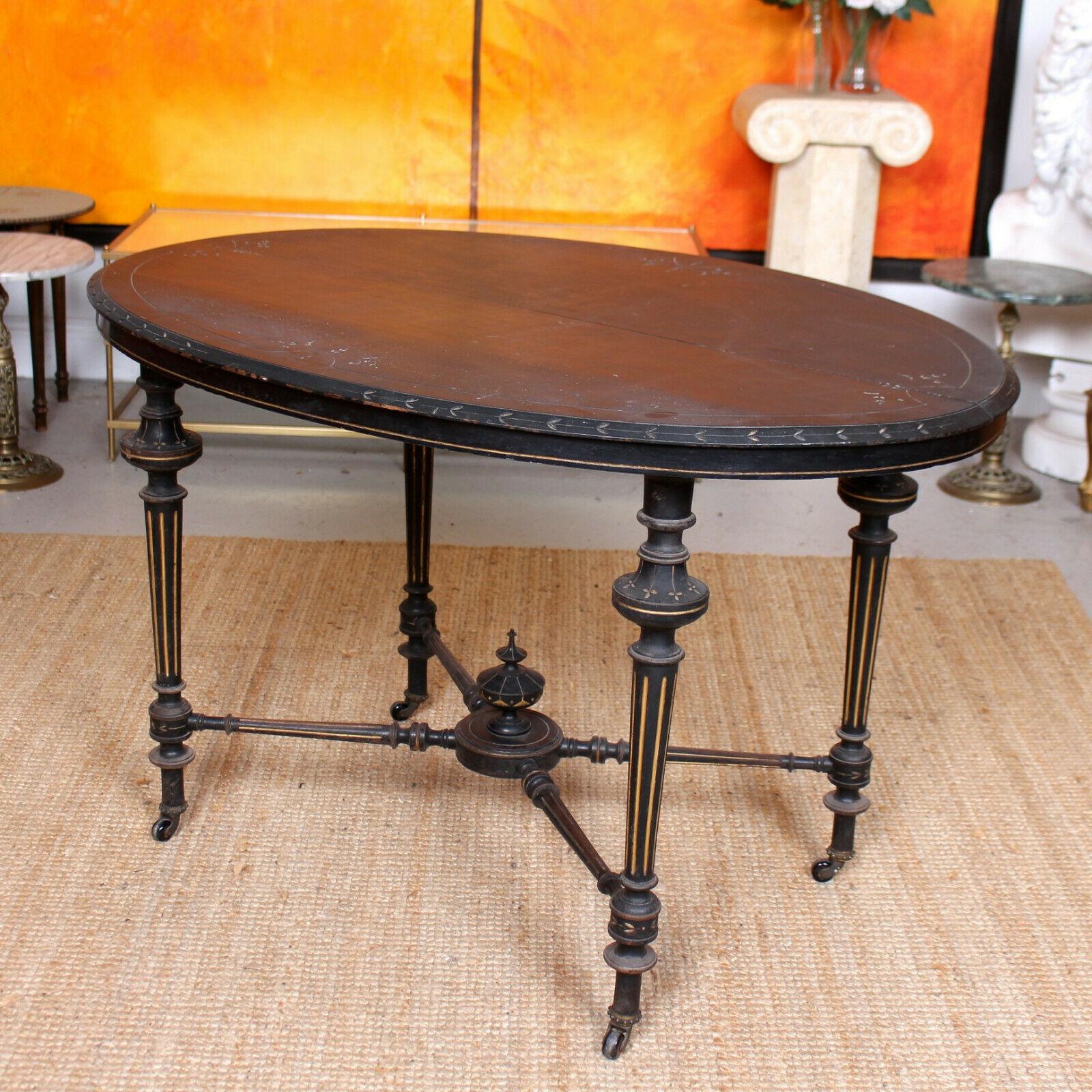 English 19th Century Ebonized Table Dining Centre Console In Good Condition For Sale In Newcastle upon Tyne, GB