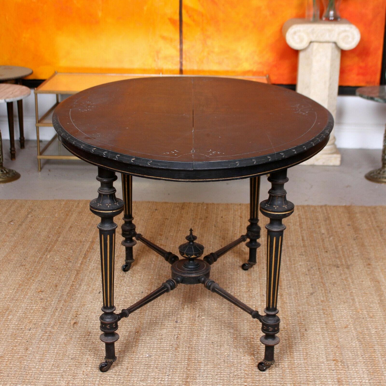 English 19th Century Ebonized Table Dining Centre Console For Sale 5